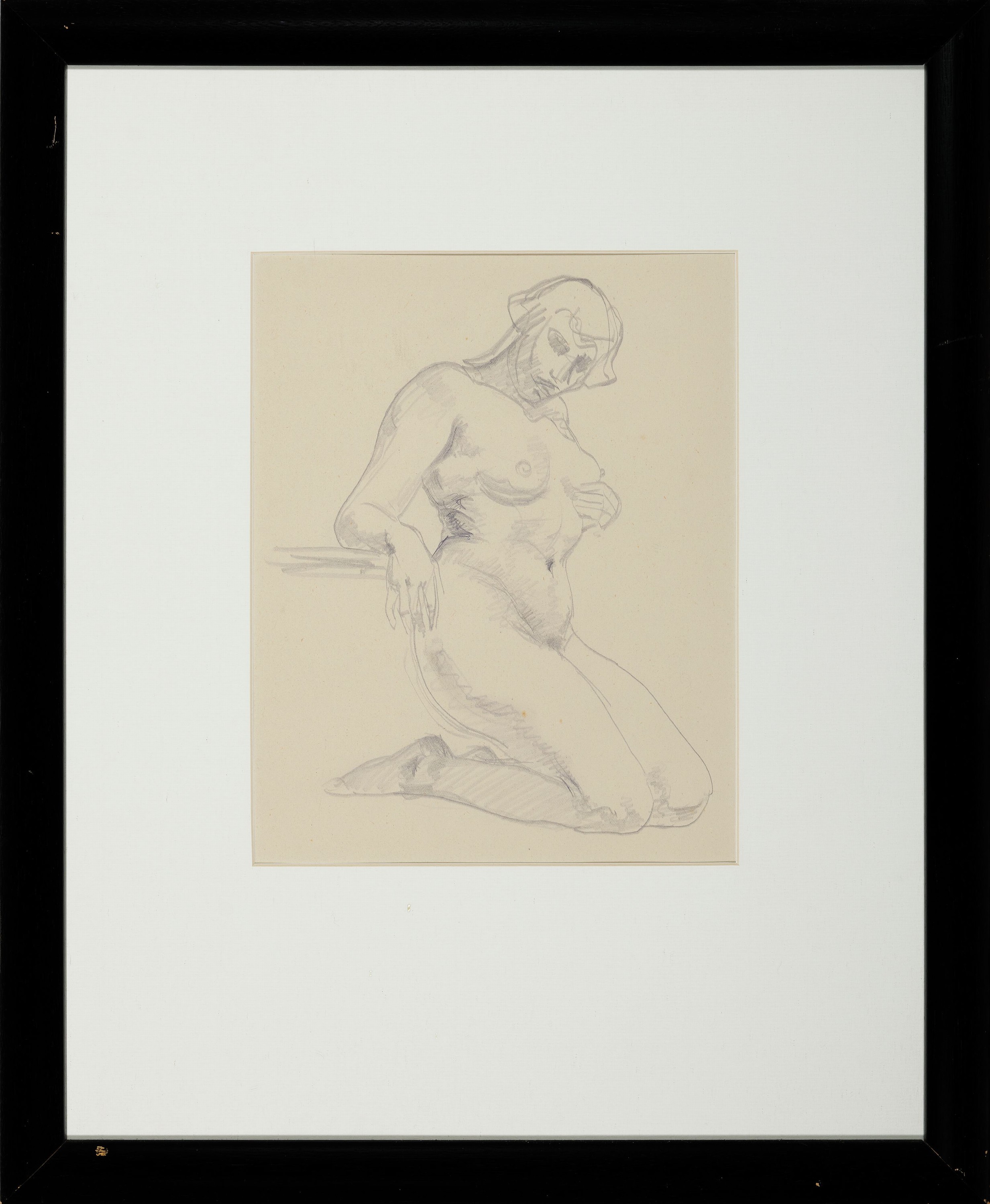 Detail k: Robert Jakob Bock, 1896 Darmstadt-1943 Pirmasens, 2 Bleistift- bzw. Kohlezeichnungen, stehender männlicher Akt mitindefinitem Gegenstand, knieender ...