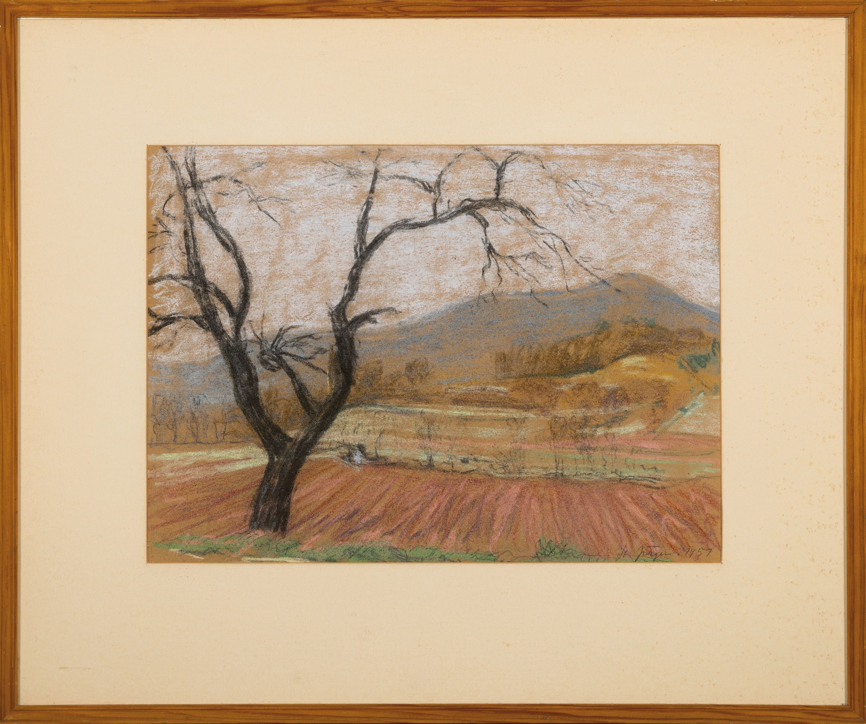 Detail k: Hermann Jürgens, 1914 Heidelberg-1967 Godramstein, Pastellkreidezeichnung, "Vorfrühling (Hermannshof Südpfalz)", rechts unten signiert ...