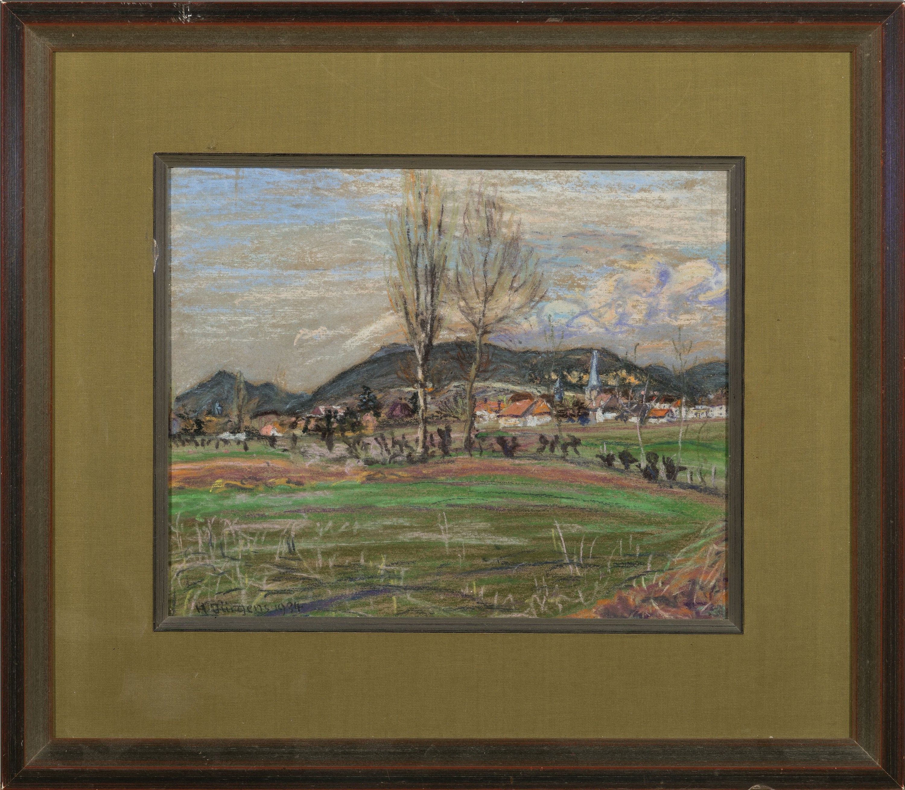 Detail k: Hermann Jürgens, 1914 Heidelberg-1967 Godramstein, Pastellkreidezeichnung, Pfalzlandschaft, wohl Blick auf Godramstein, unter PP signiert, unter ...