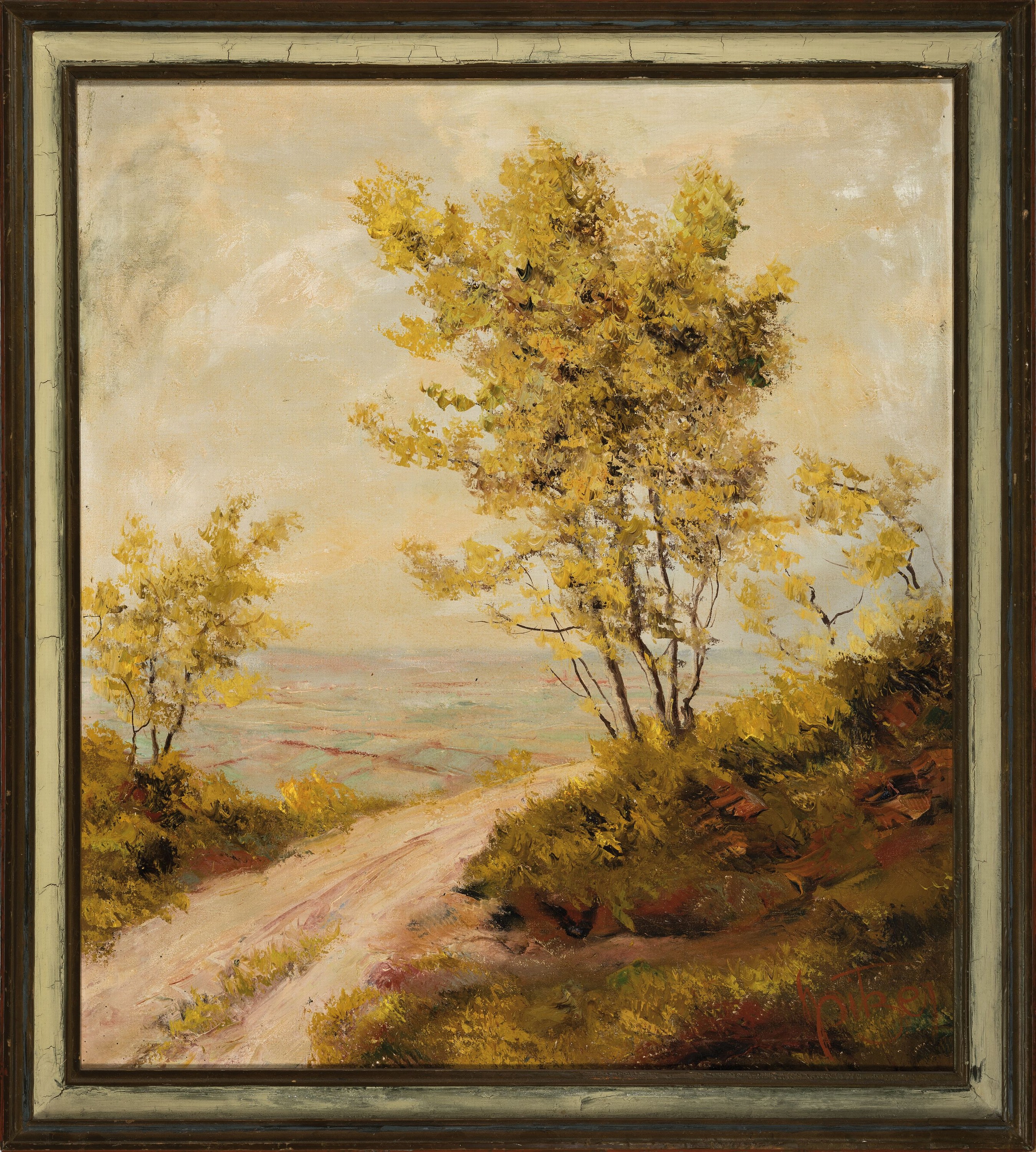 Detail k: Karl Philipp Spitzer, 1887-1959 Speyer, Herbstlandschaft mit Blick in die Rheinebene, rechts unten signiert, Öl/Lwd, l. gewellt bzw. l. ...