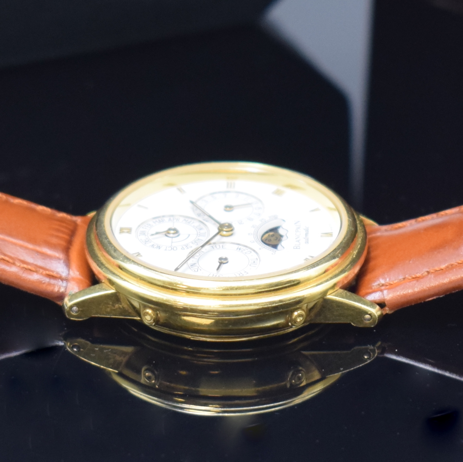 Detail e: BLANCPAIN Villeret Armbanduhr mit "Ewigem Kalender" Referenz 5495 in GG 750/000, Schweiz verk. lt. beil. Garantie 08/1990, Automatik, ...