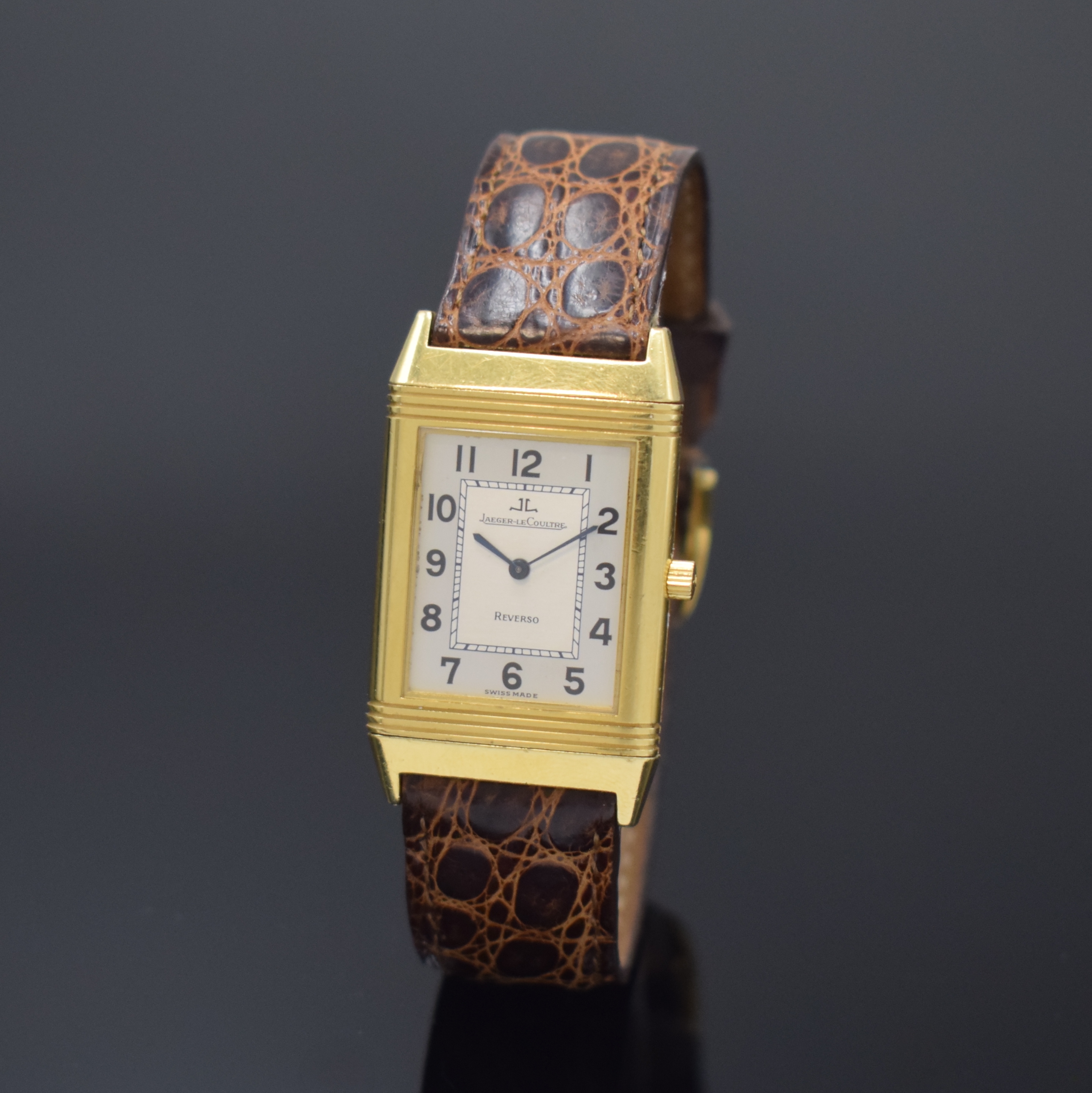 Jaeger-LeCoultre Armbanduhr Reverso Classique Referenz 250.1.86 in GG 750/000, Schweiz um 1995, Handaufzug, um 180 Grad drehbares Wendegeh. inkl. ...