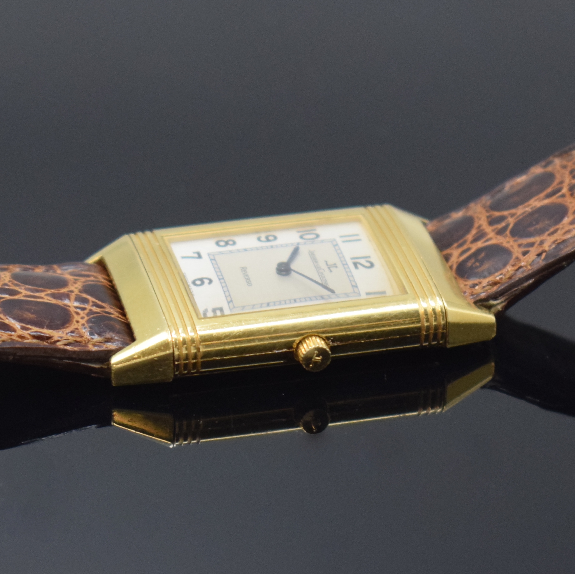 Detail c: Jaeger-LeCoultre Armbanduhr Reverso Classique Referenz 250.1.86 in GG 750/000, Schweiz um 1995, Handaufzug, um 180 Grad drehbares Wendegeh. inkl. ...