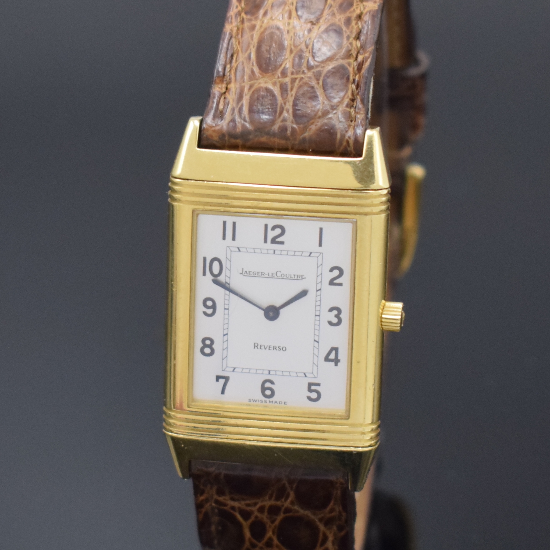 Detail a: Jaeger-LeCoultre Armbanduhr Reverso Classique Referenz 250.1.86 in GG 750/000, Schweiz um 1995, Handaufzug, um 180 Grad drehbares Wendegeh. inkl. ...