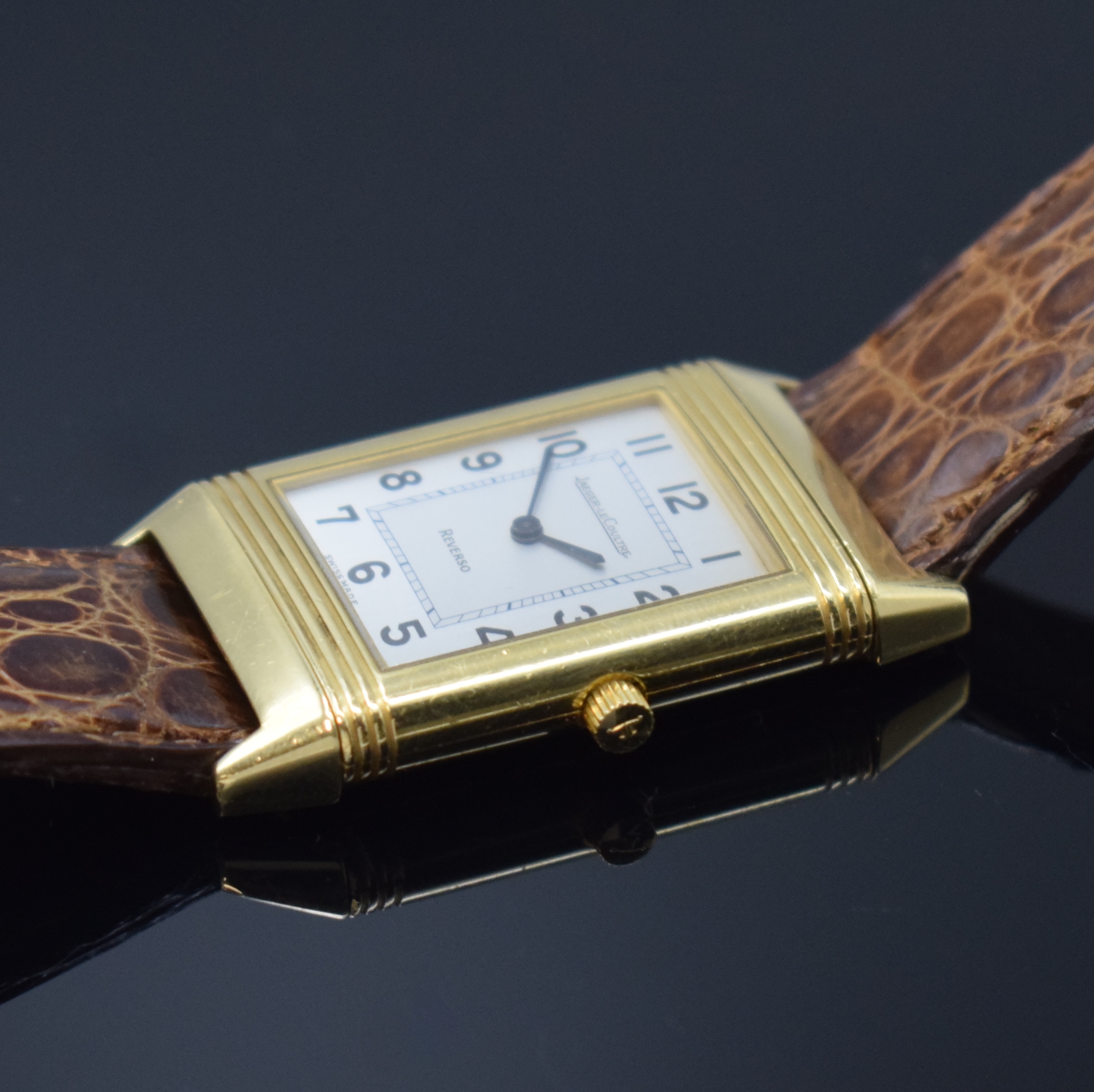 Detail c: Jaeger-LeCoultre Armbanduhr Reverso Classique Referenz 250.1.86 in GG 750/000, Schweiz um 1995, Handaufzug, um 180 Grad drehbares Wendegeh. inkl. ...