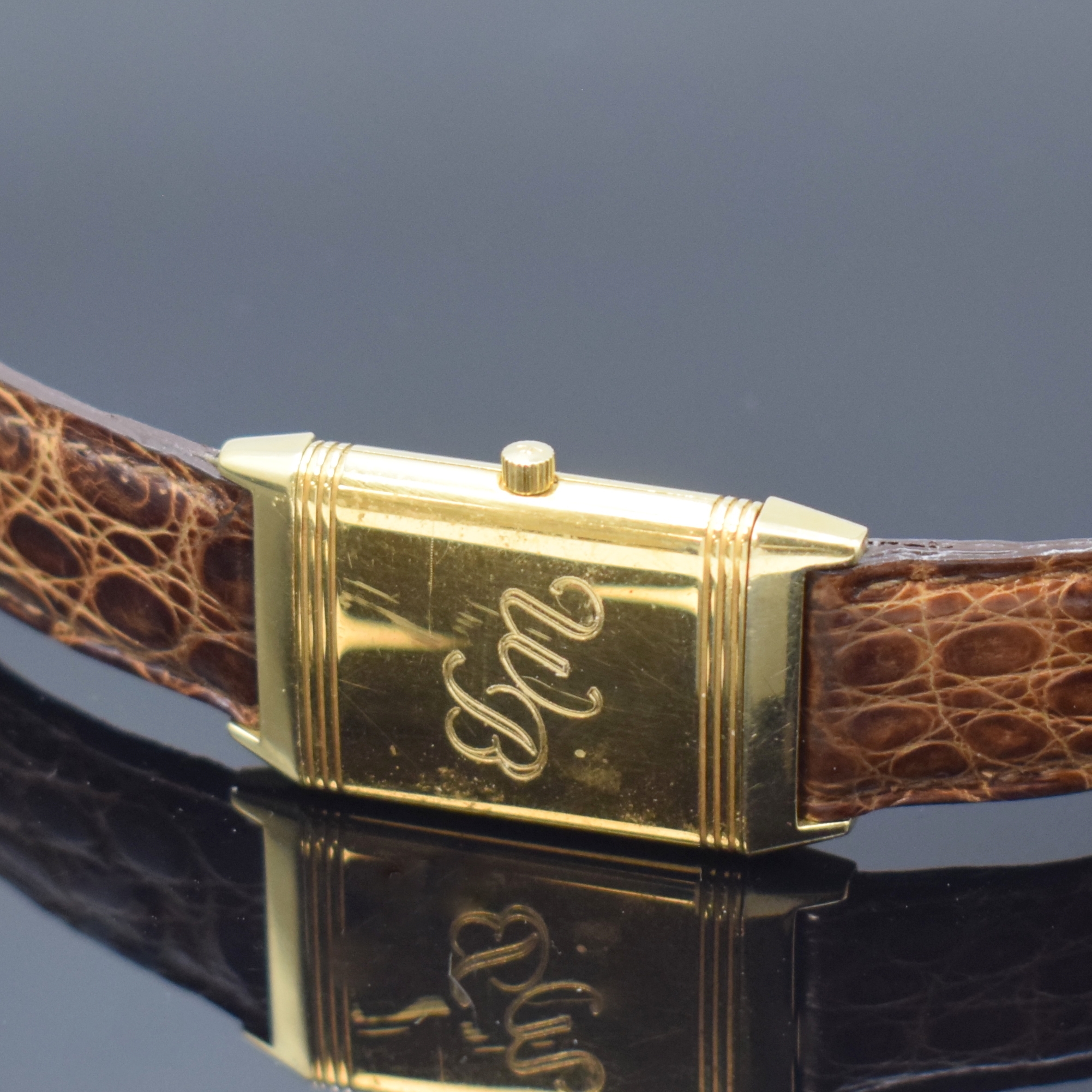 Detail f: Jaeger-LeCoultre Armbanduhr Reverso Classique Referenz 250.1.86 in GG 750/000, Schweiz um 1995, Handaufzug, um 180 Grad drehbares Wendegeh. inkl. ...