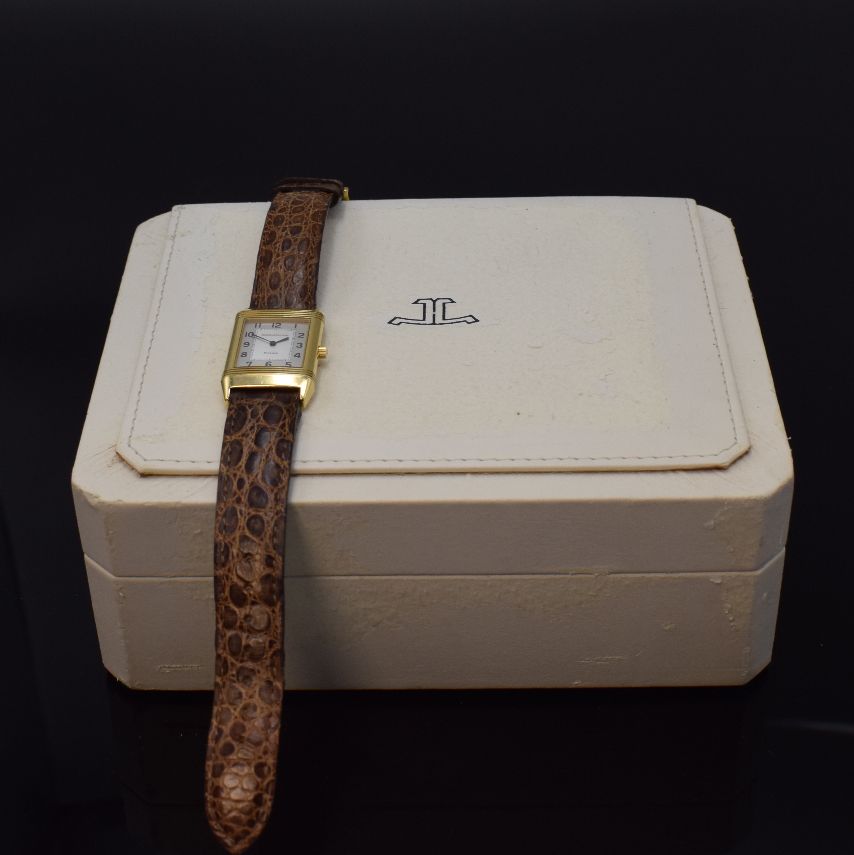 Detail g: Jaeger-LeCoultre Armbanduhr Reverso Classique Referenz 250.1.86 in GG 750/000, Schweiz um 1995, Handaufzug, um 180 Grad drehbares Wendegeh. inkl. ...