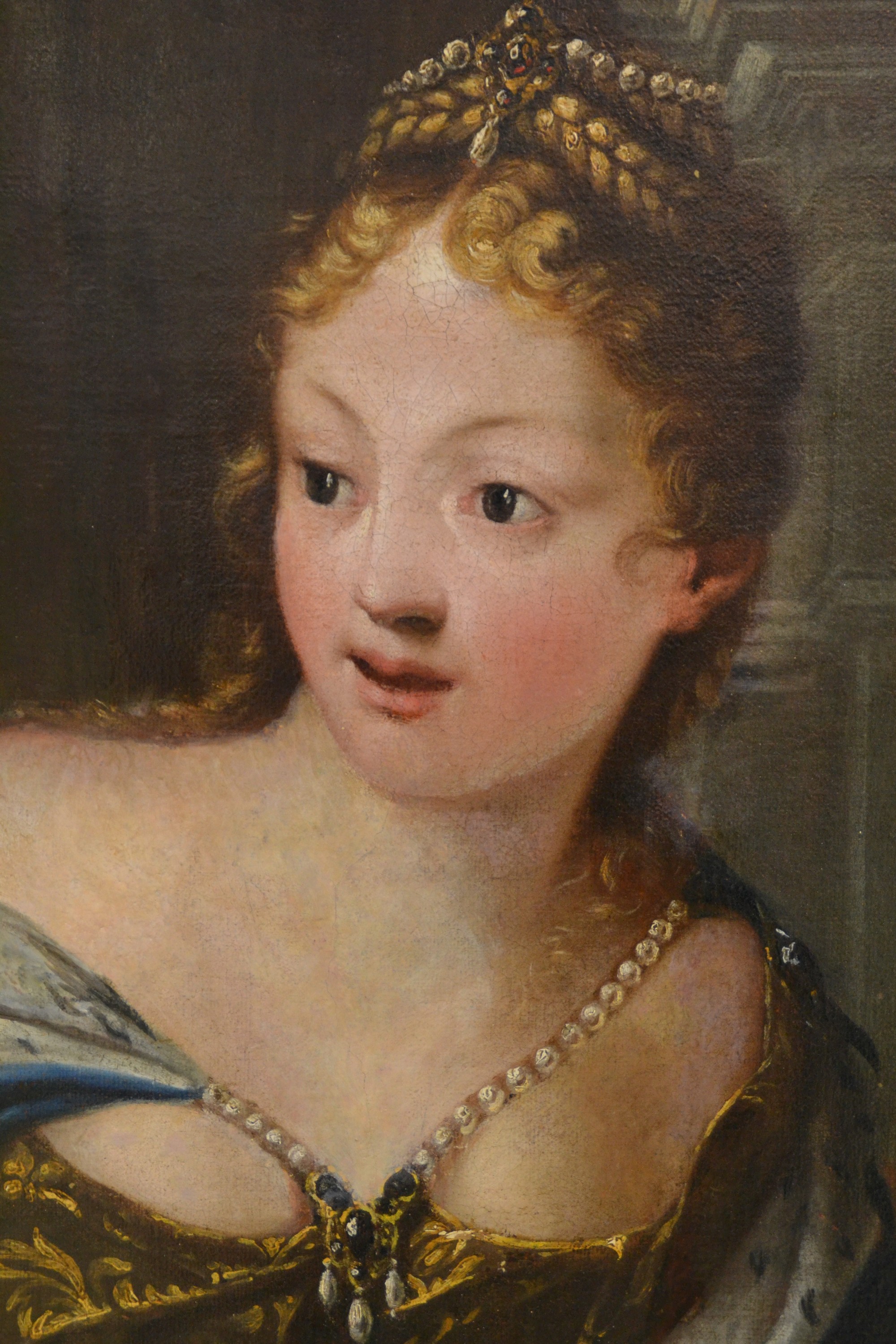 Detail b: Unbekannter Künstler des 19. Jahrhunderts, Salome mit dem Haupt des Johannes, Öl/Lwd, wachsdoubliert, ca. 86x120cm, R. ca. 105139cm
