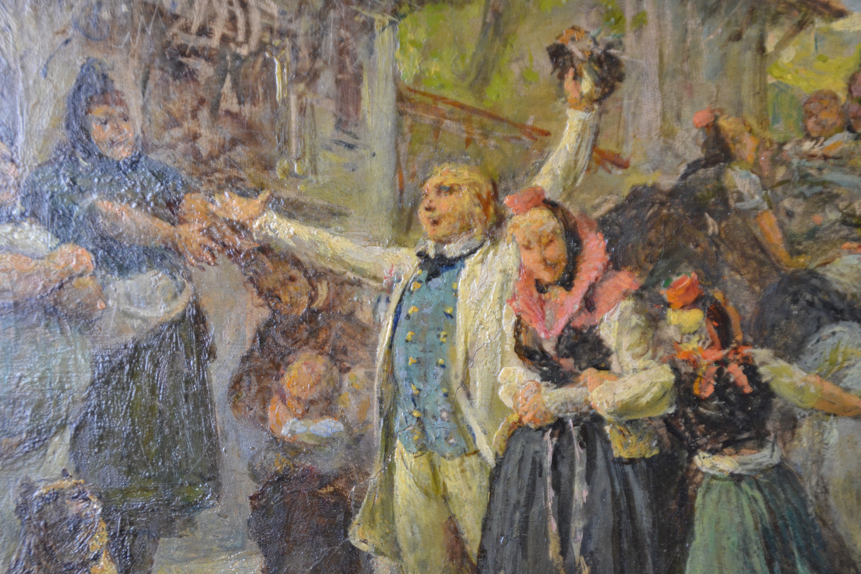 Detail c: Johann Heinrich Hasselhorst, 1825-1904 Frankfurt /Main, Schwälmer Hochzeitszug mit Publikum, links unten signiert in rot, verso Nachlaßstempel, ...