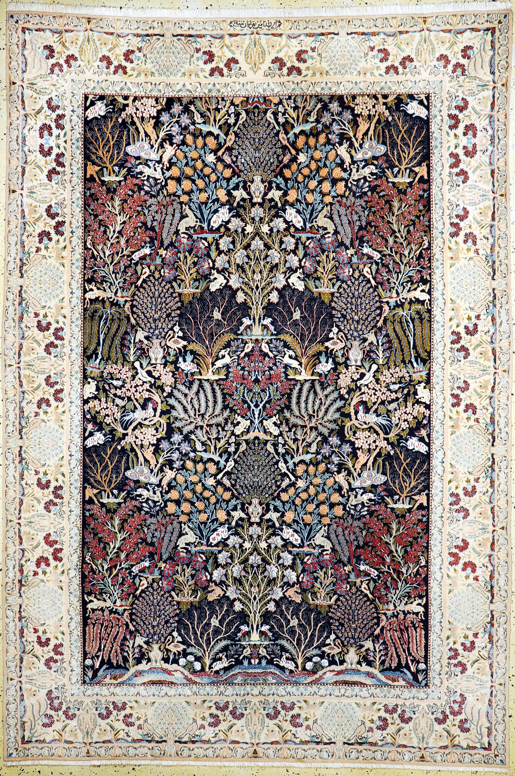 Nain fein(6 La), Persien, signiert"PahlevanSafaie", Mitte 20.Jhd, Korkwolle mit Seide, ca. 297 x 199 cm, EHZ:(nahezu neuwertig).
