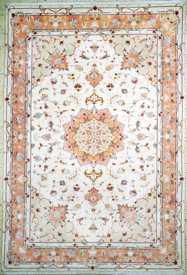 Image Täbriz fein, Persien, Neu, Korkwolle mit Seide, ca. 292 x 202 cm, ca. 500.000 ...