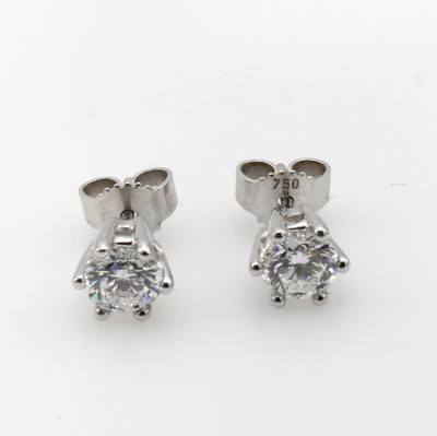 Image 26880770 - Paar Ohrstecker mit Brillanten, WG 750/000, 2 Brill. zus. ca. 1 ct hochfeines ...