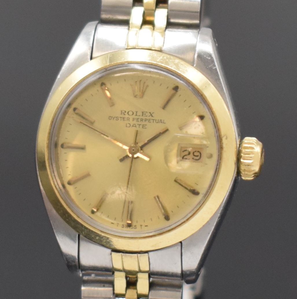 Detail a: ROLEX Oyster Perpetual Date Damenarmbanduhr Referenz 6916, Schweiz um 1979, Automatik, Edelstahl/Gold komb., Jubileeband m. Faltschl., Boden u. Krone ...