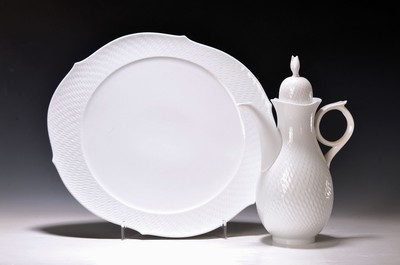 Image 26880892 - Kaffeekanne und Tortenplatte, Meissen, Wellenspiel, weiß, 2. Wahl, Porzellan, ...