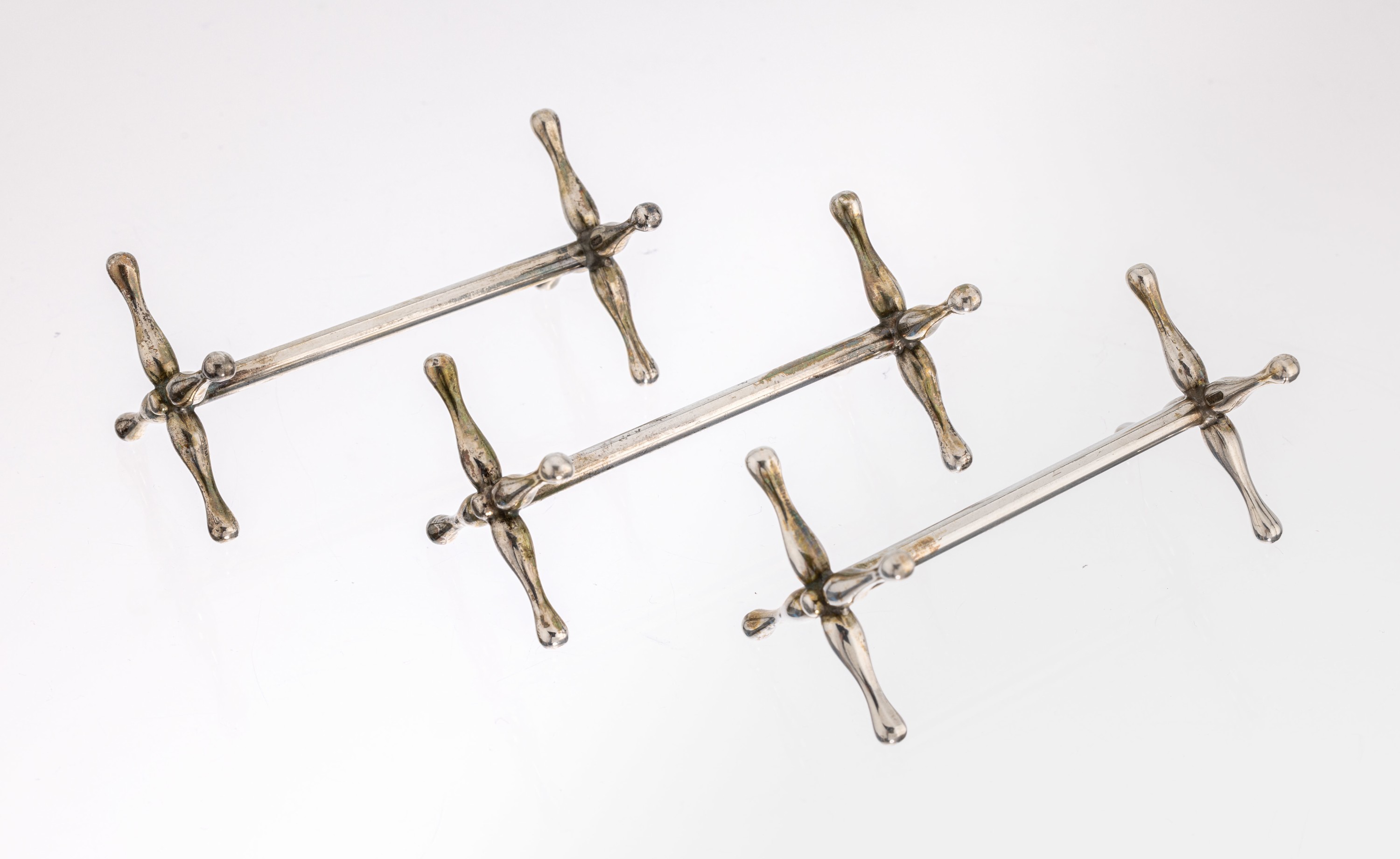 Set 6 Messerbänkchen, 800er Silber, Italien, schlichte Gestaltung, L. ca. 7 cm, ca. 141 g
