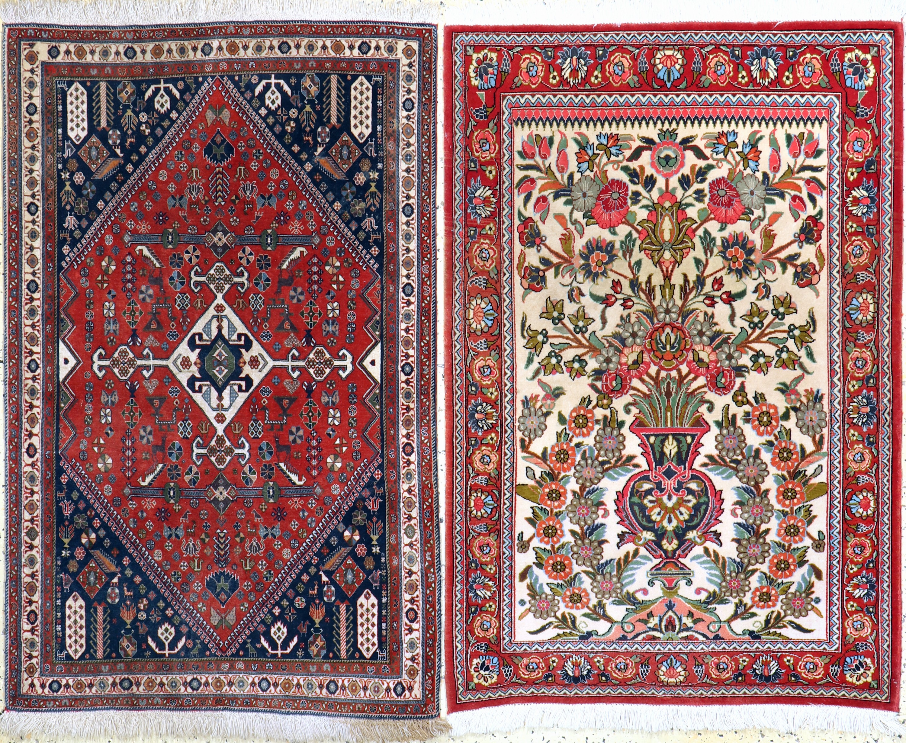 2 Lots, Ghom Kork, Persien, Ende 20.Jhd, Korkwolle, ca. 125 x 85 cm, Restaurierungsbedürftig, EHZ: 2, Kaschkuli fein, Persien, Mitte 20.Jhd, Wolle ...