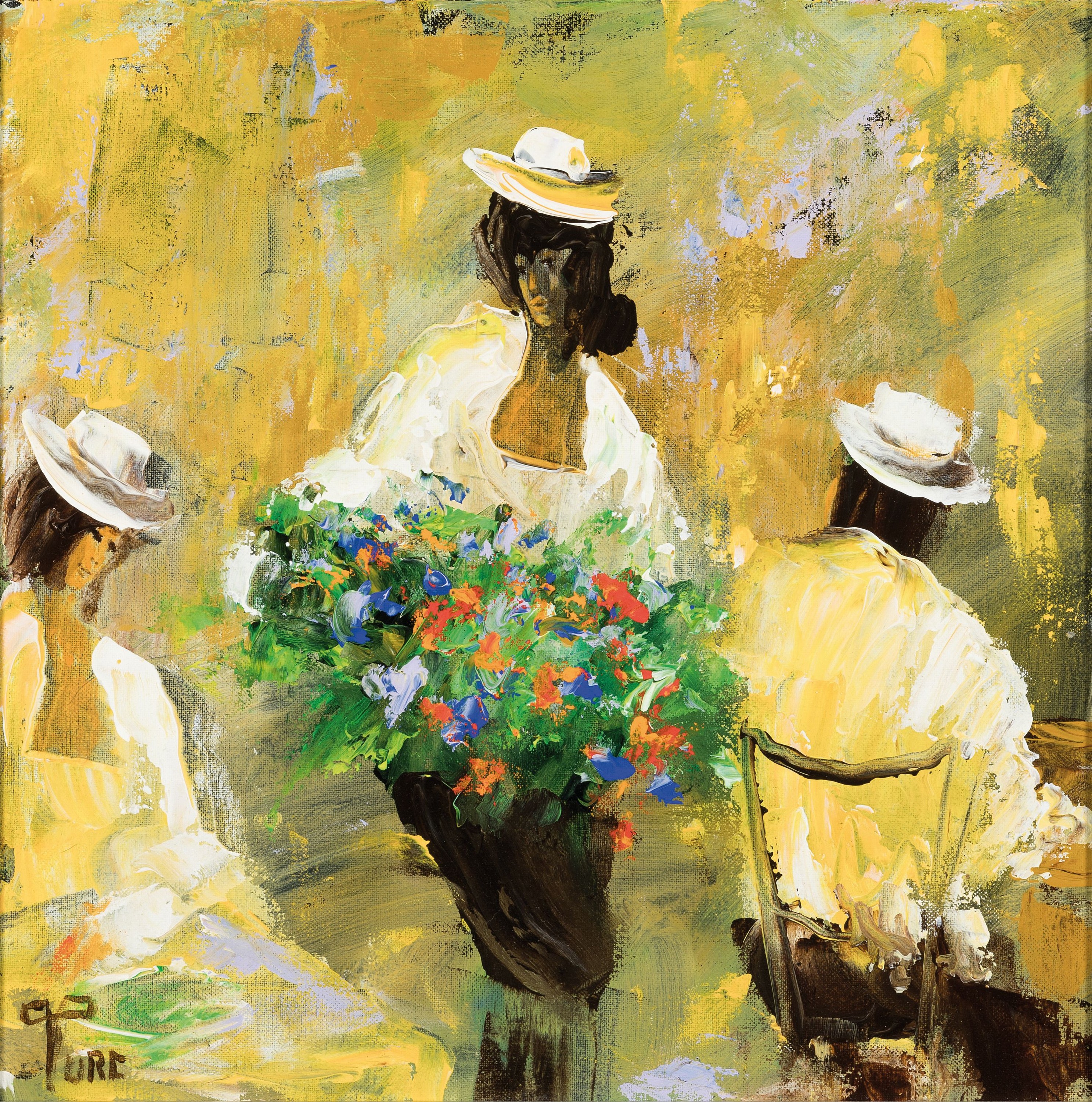 Frank Turc, 1944-2008, La Marchande de fleurs, öL/Lwd, links unten sign., rückseitig betitelt und dat. 1997, ca. 40x40cm, R. ca. 59x59cm