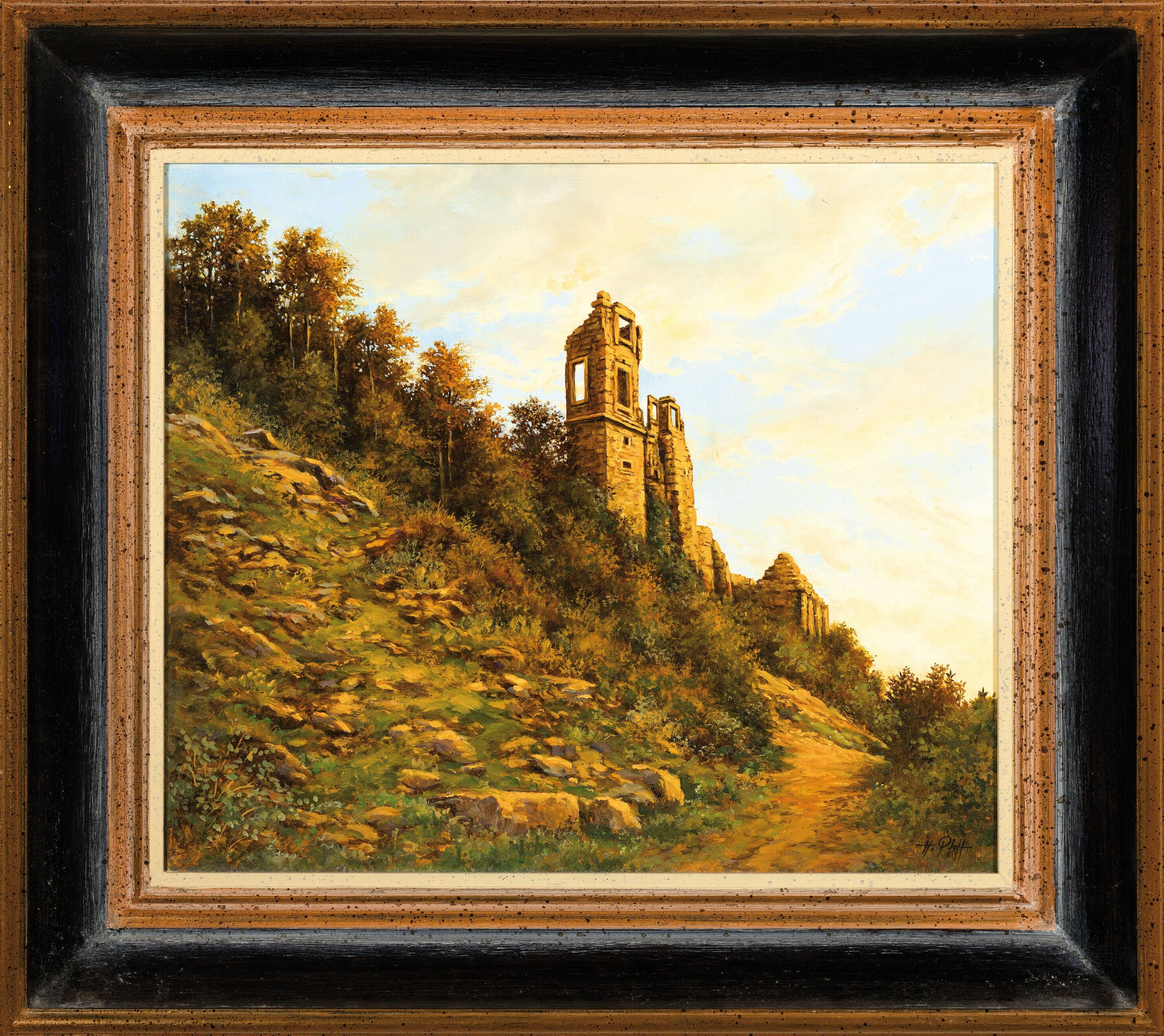 Detail k: Hans Pfaff, 1939-2019, Burgruine in der Pfalz, Öl/Lwd, sign., ca. 35x40cm, R. ca. 49x55cm