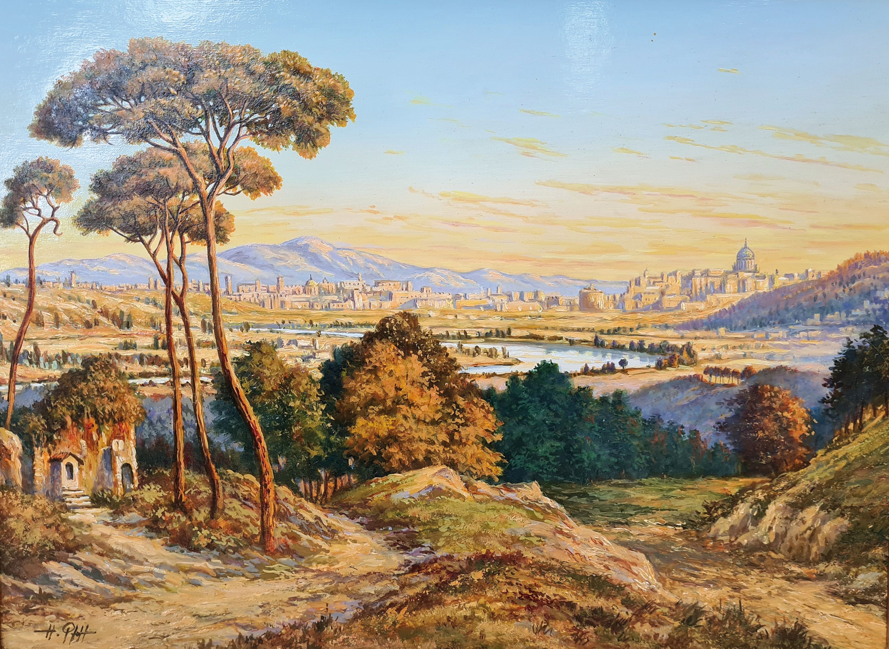 Hans Pfaff, 1939-2019, Blick auf Rom, Öl/Malkarton, links unten signiert, ca. 32x42cm, R. ca. 43x54cm
