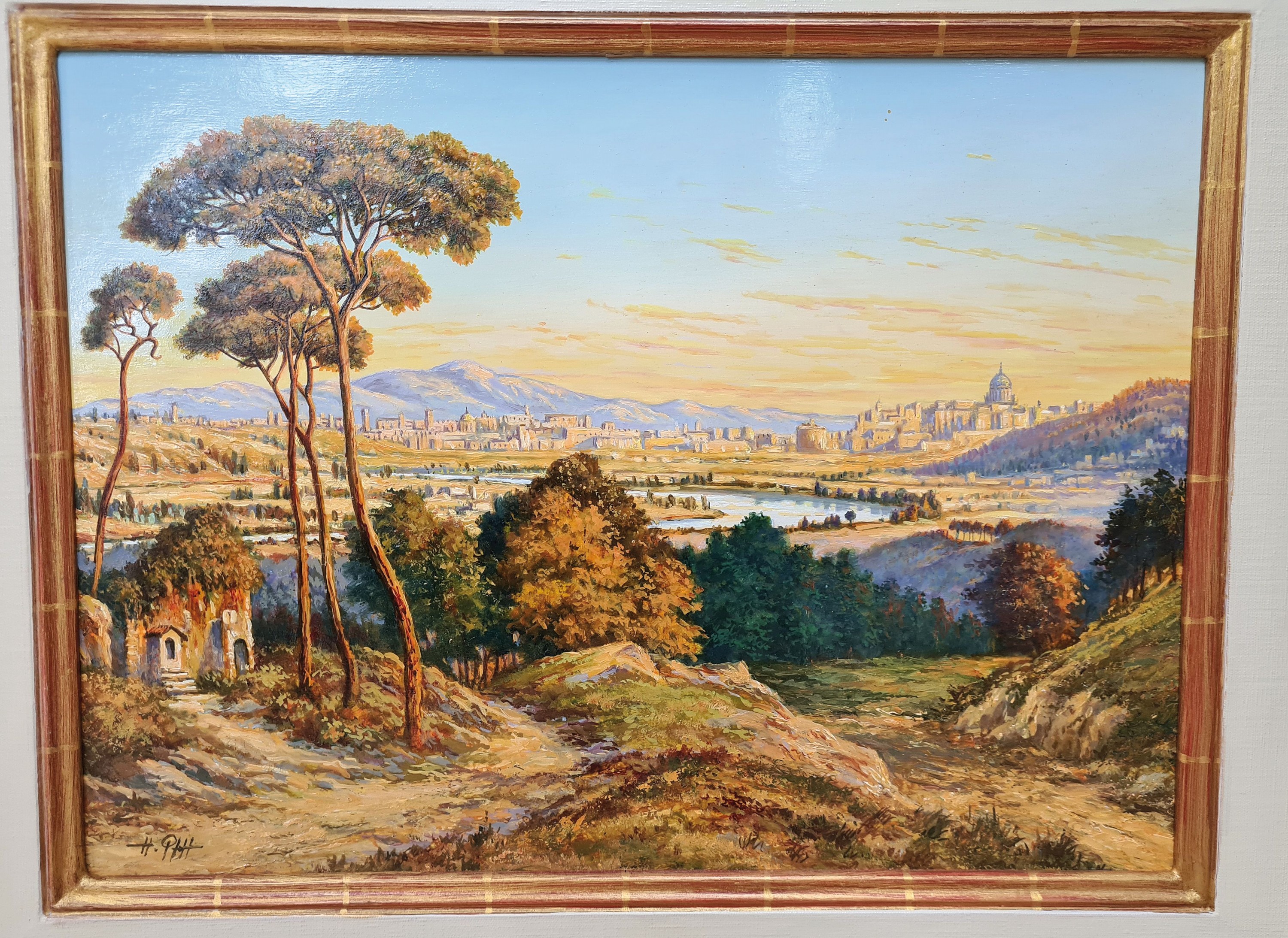 Detail k: Hans Pfaff, 1939-2019, Blick auf Rom, Öl/Malkarton, links unten signiert, ca. 32x42cm, R. ca. 43x54cm