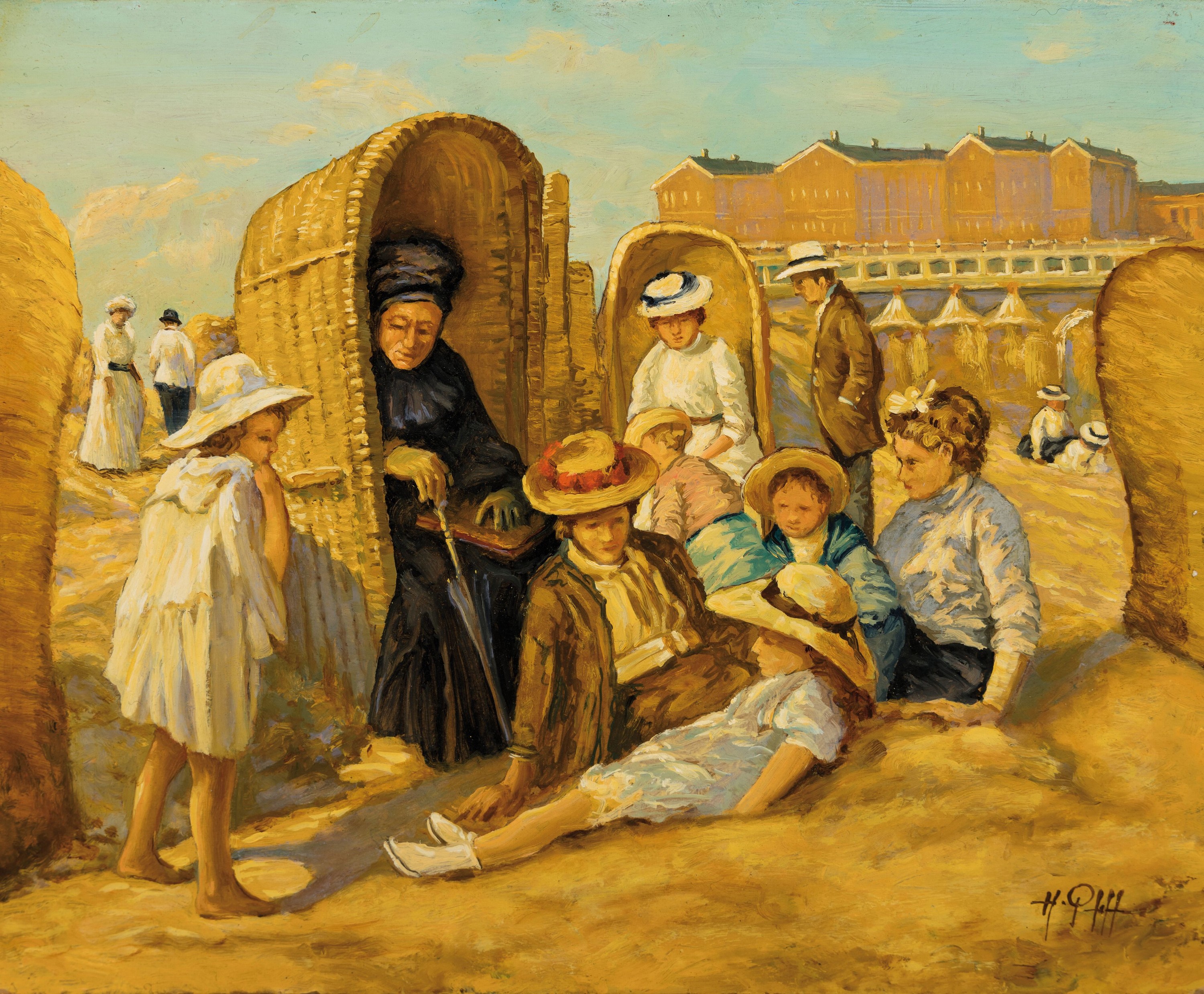 Hans Pfaff, 1939-2019, Familie am Strand, Öl/Malkarton, rechts unten signiert, ca. 20x24cm