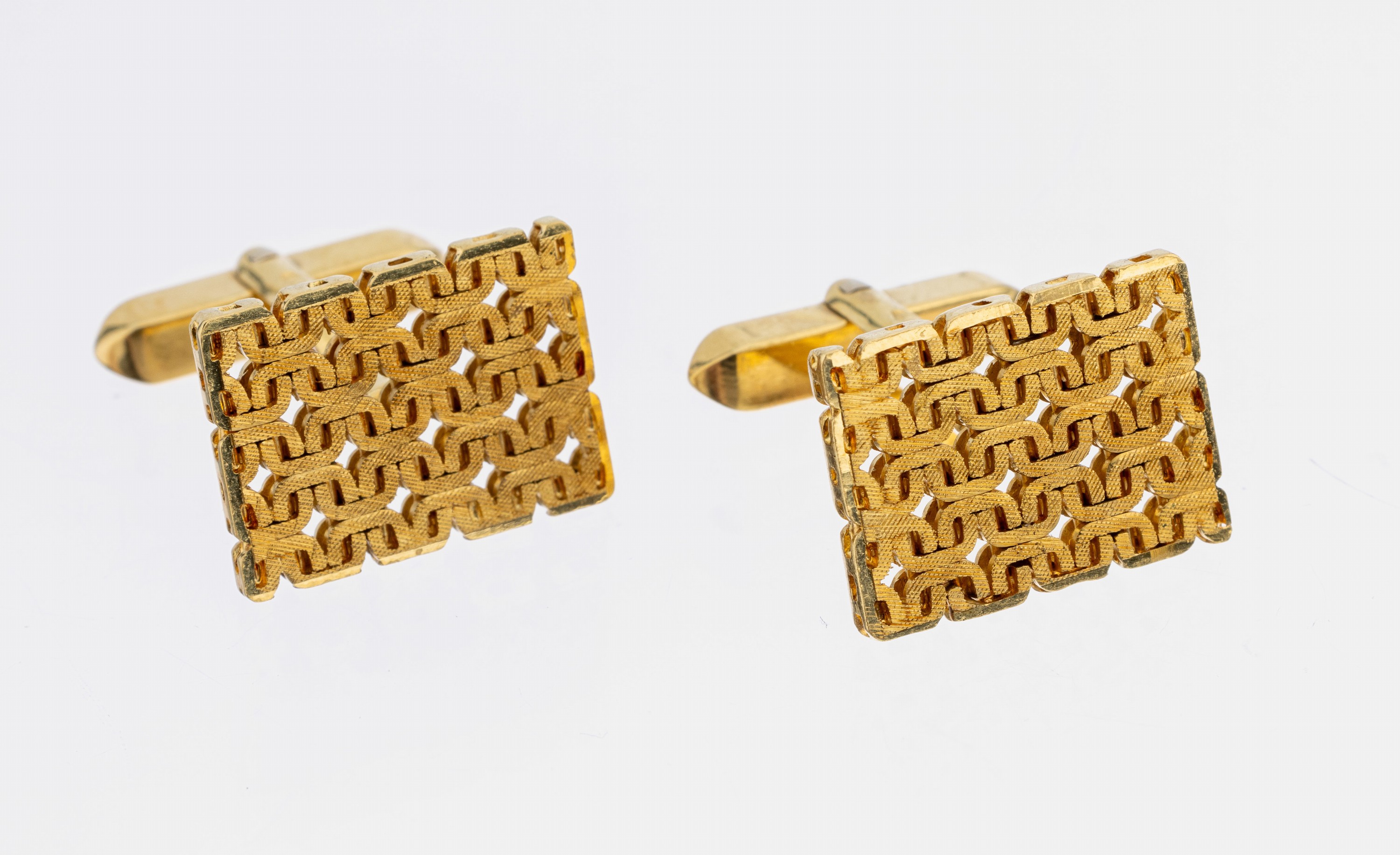 Paar 18 kt Gold Manschettenknöpfe, GG 750/000, außergewöhnliche Gestaltung, ca. 15.1g