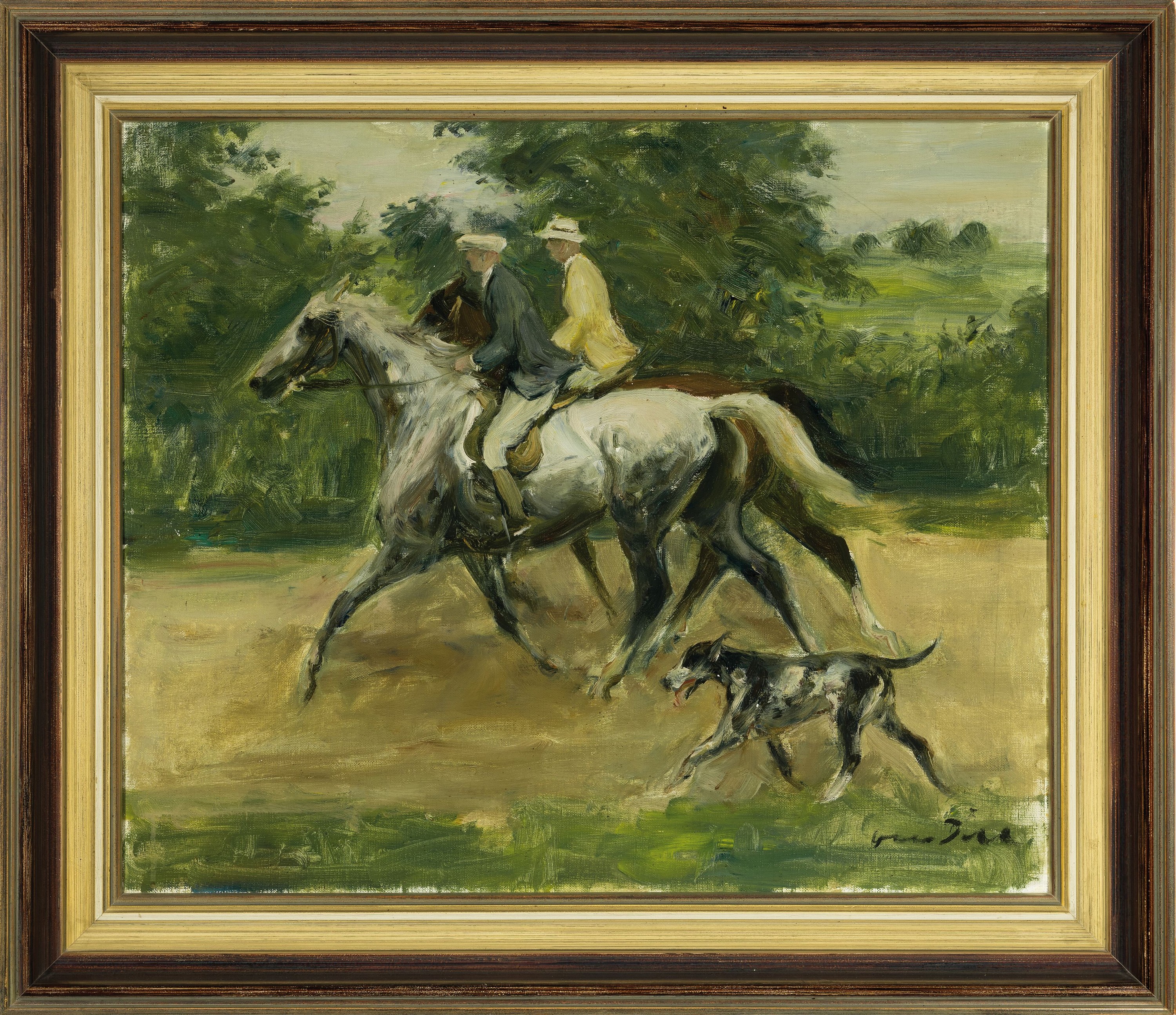 Detail k: Otto Dill, 1884 Neustadt-1957 Bad Dürkheim, Reiterpaar nebst grauer Dogge, 1940er-Jahre, Öl/Lwd, rechts unten signiert, 50x60 cm, Rahmen 64x74 cm