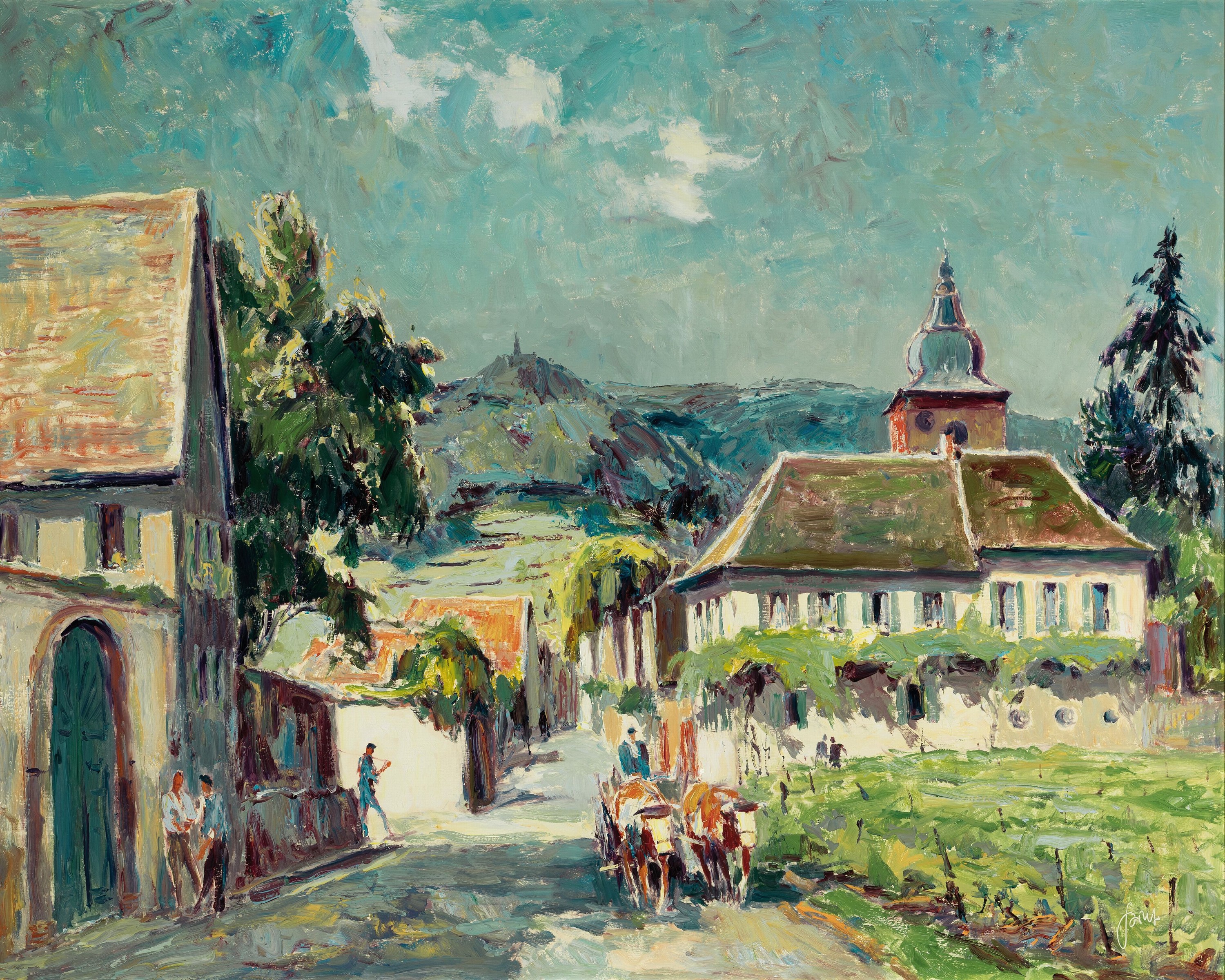 Karl Graf, 1902 Rothenburg-1986 Speyer, "Burrweiler an der Weinstraße", signiert und verso datiert 1963, Öl/Masonit, schmaler Rahmen ...