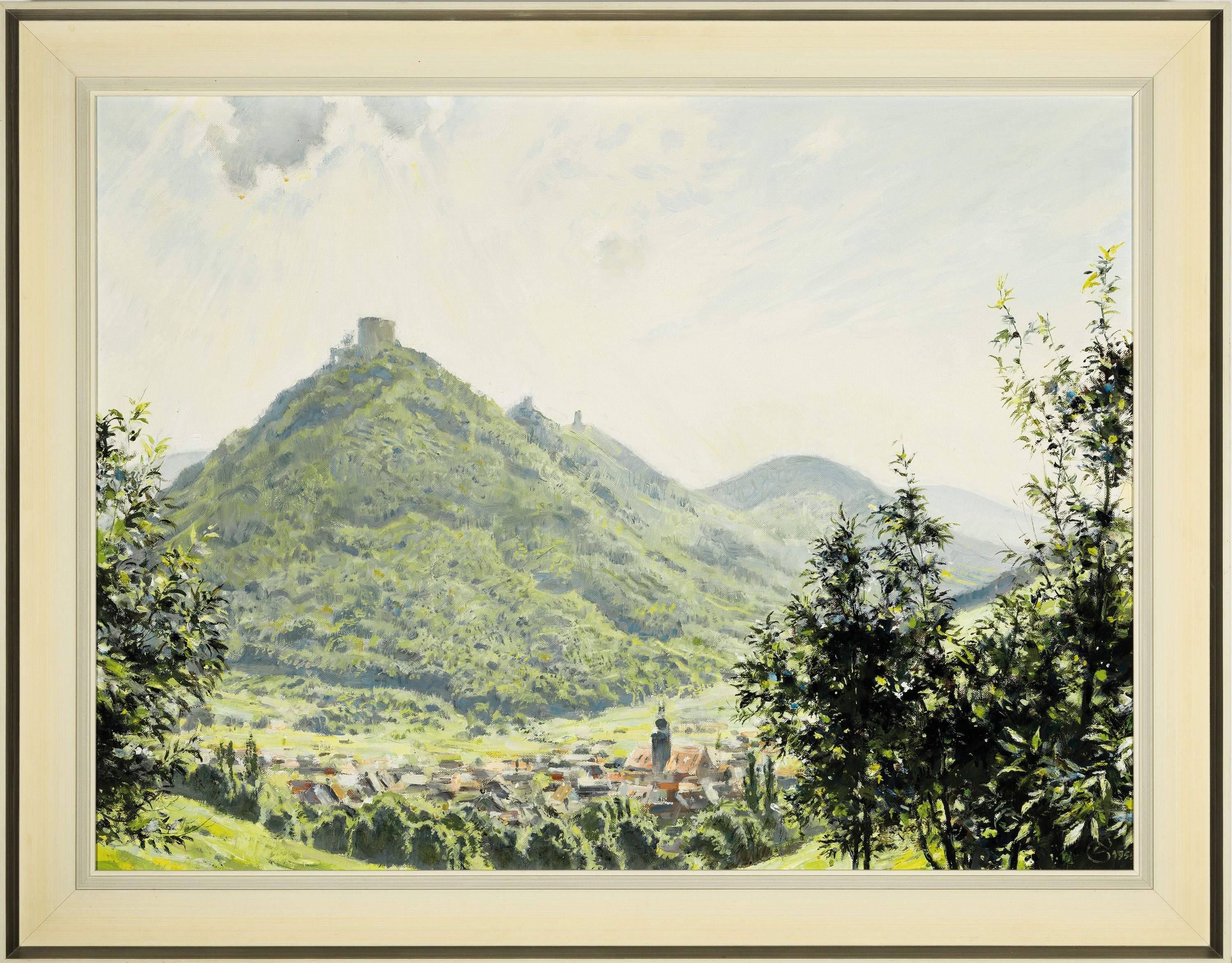 Detail k: Unbekannter pfälzer Künstler des 20.Jh., Ansicht von Annweiler und dem Trifels, rechts unten monogrammiert und datiert 1955, Öl/Lwd, 60x80 cm, ...