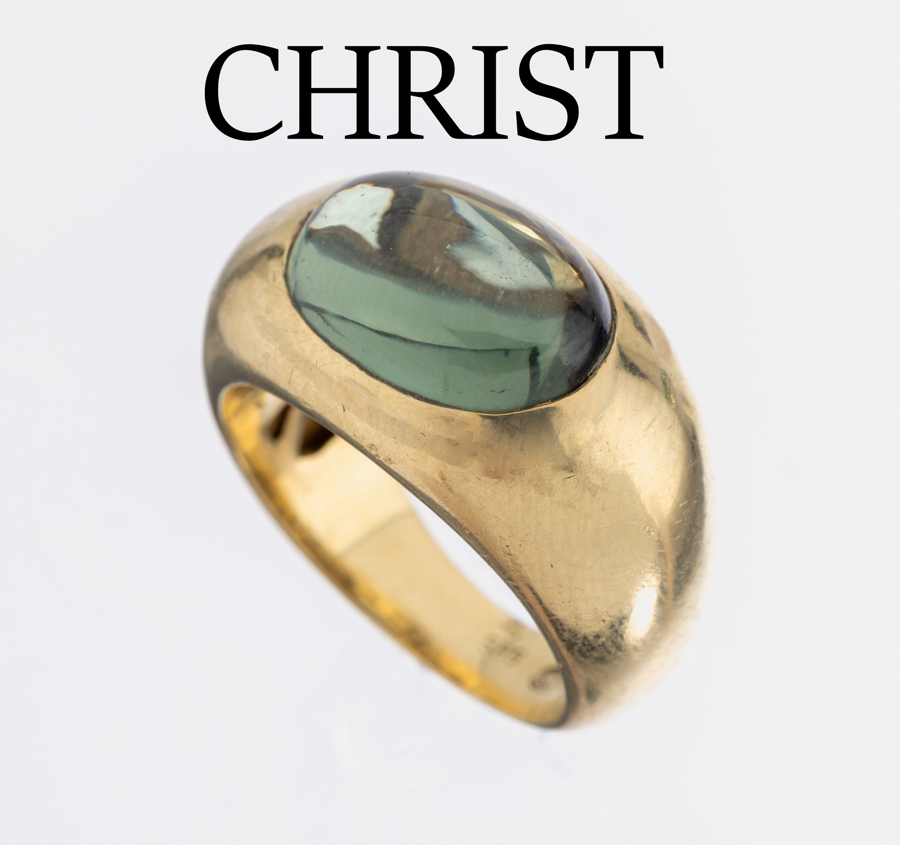 14 kt Gold CHRIST Turmalin-Ring, GG 585/000, ovaler Turmalin-Cabochon ca. 8.0 ct, RW 56, ca. 10.3 g