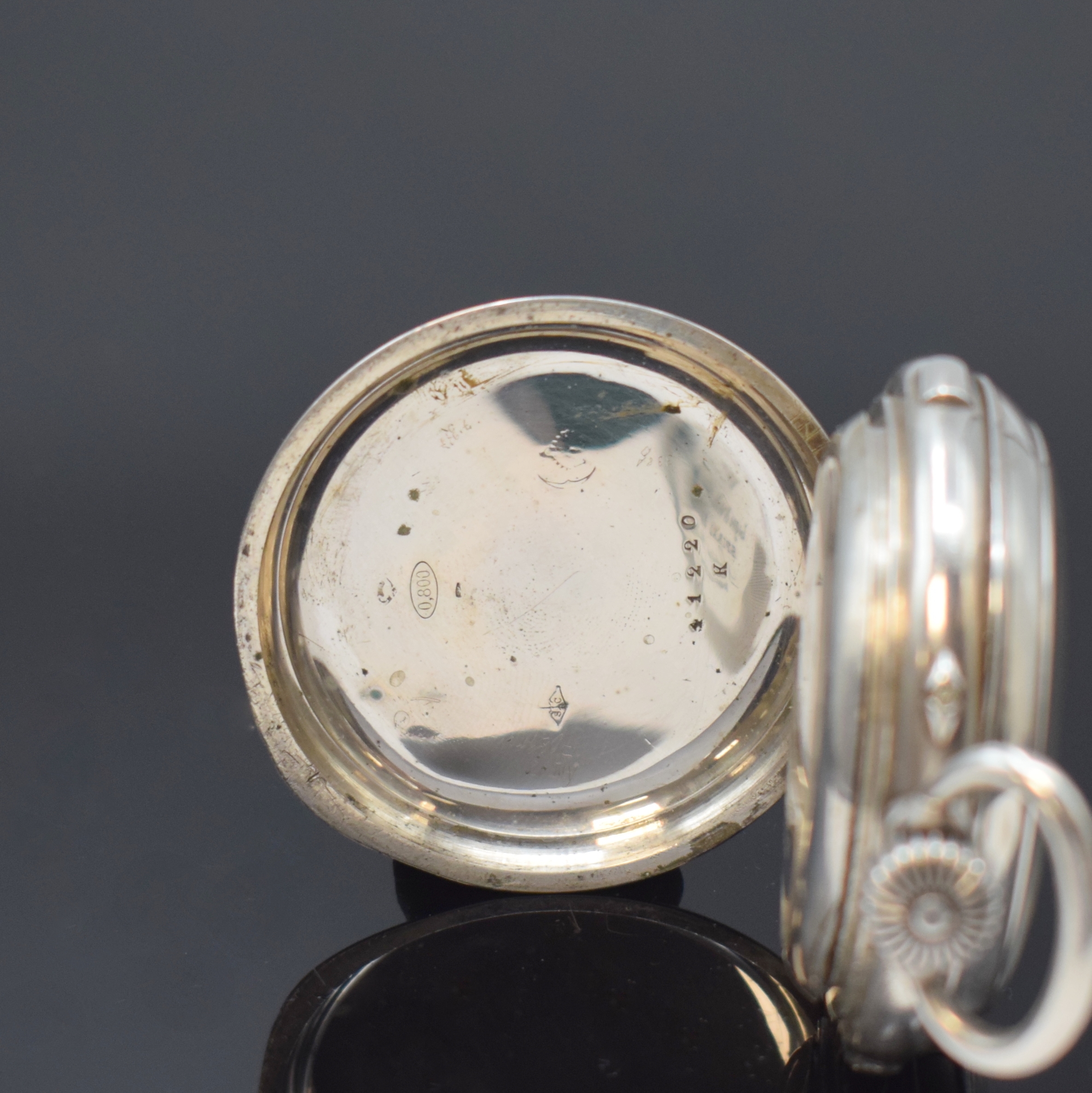 Detail b: BOVET Montre Universelle Taschenuhr mit Alleszähler in Silber, Schweiz um 1900, guill. Geh. dell., Start/Stopp-Schieber b. 3, Nullstelldrücker b. ...