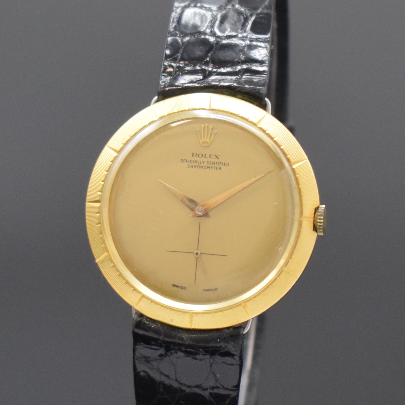 Detail a: ROLEX seltener Armbandchronometer Referenz 9522 in GG 750/000, Schweiz um 1960, Handaufzug, rundes Geh. ohne Anstöße, Index- Lünette, Boden ...