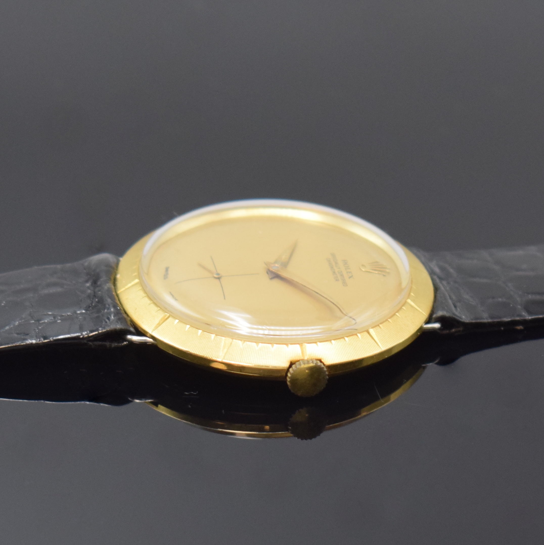 Detail c: ROLEX seltener Armbandchronometer Referenz 9522 in GG 750/000, Schweiz um 1960, Handaufzug, rundes Geh. ohne Anstöße, Index- Lünette, Boden ...