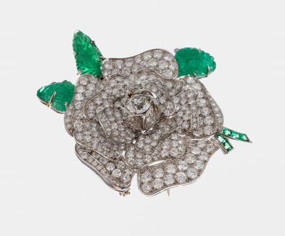 Image 18 kt Gold Diamant-Smaragd-Brosche, WG 750/000 gepr., plastische Darstellung einer ...