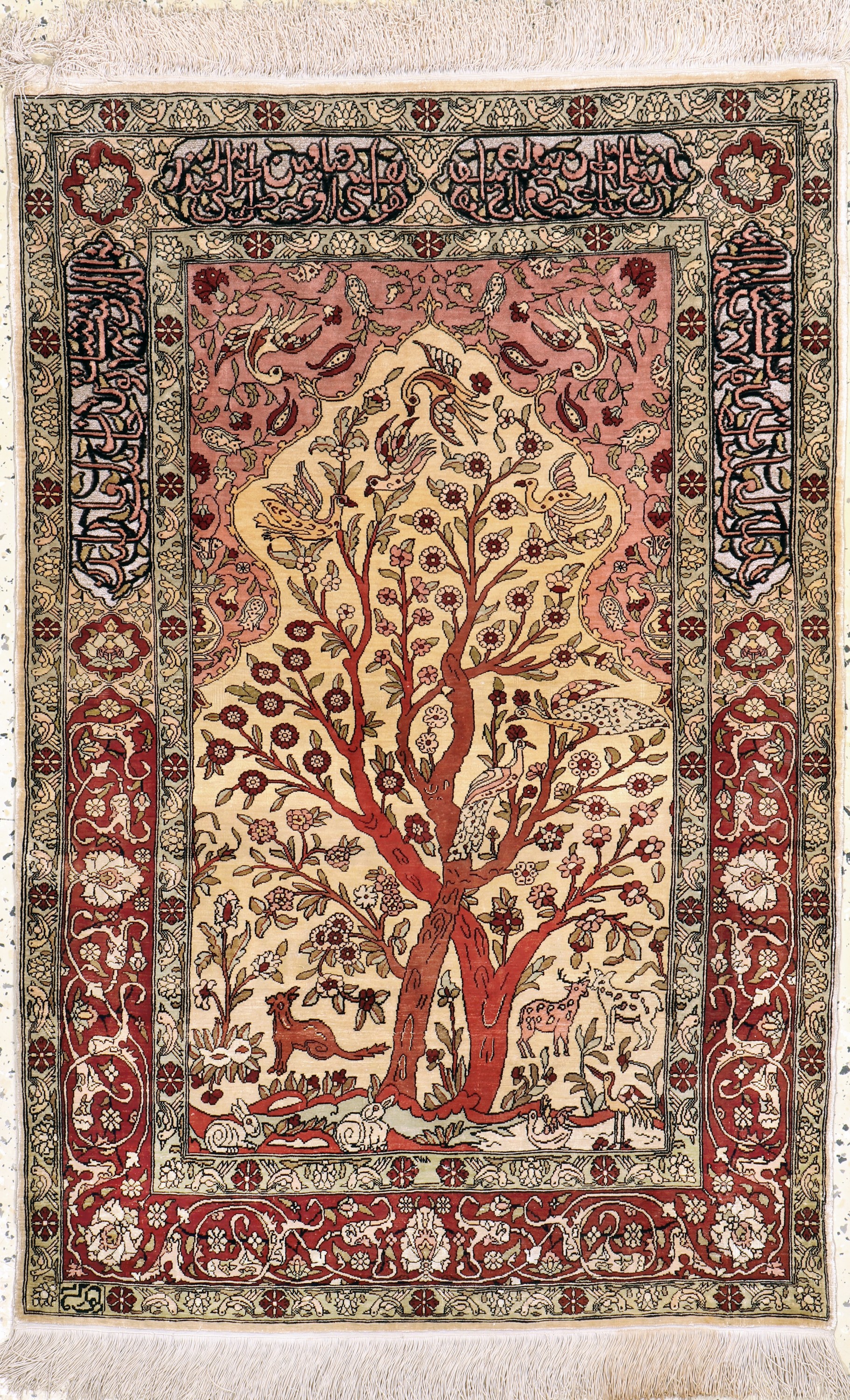 Hereke Seide fein sign., Türkei, Mitte 20.Jhd., reine Naturseide(Metallbroschiert), ca. 111 x 75 cm, ca. 1,0 Mio. Kn/qm, EHZ: 1-2
