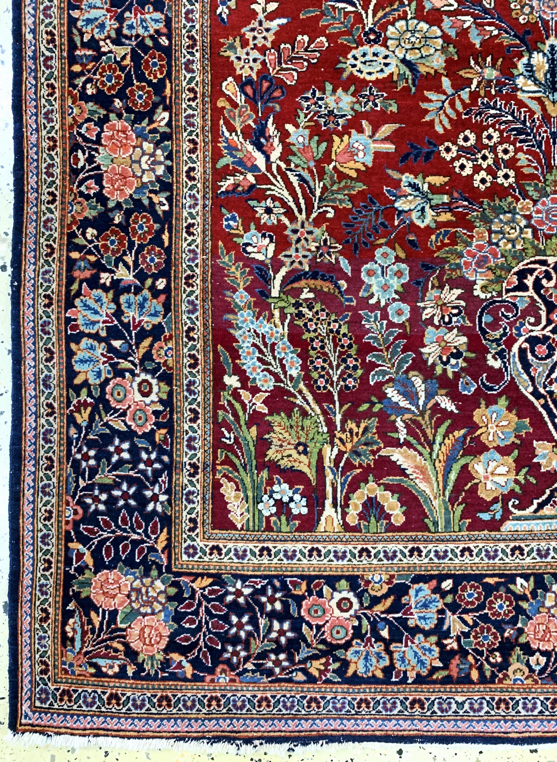 Detail b: Keschan kork fein, Persien, Anfang 20.Jhd, Korkwolle auf Baumwolle, ca. 200 x 130 cm, minimale Mottenfraß, EHZ: 2-3
