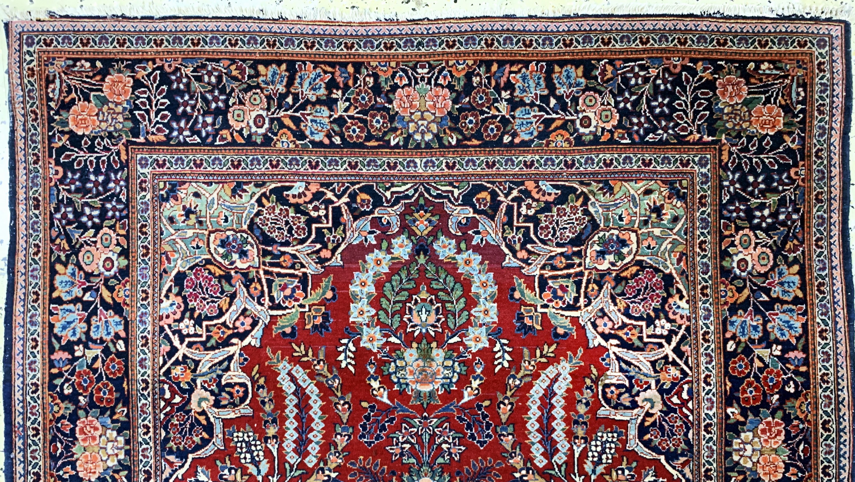 Detail d: Keschan kork fein, Persien, Anfang 20.Jhd, Korkwolle auf Baumwolle, ca. 200 x 130 cm, minimale Mottenfraß, EHZ: 2-3