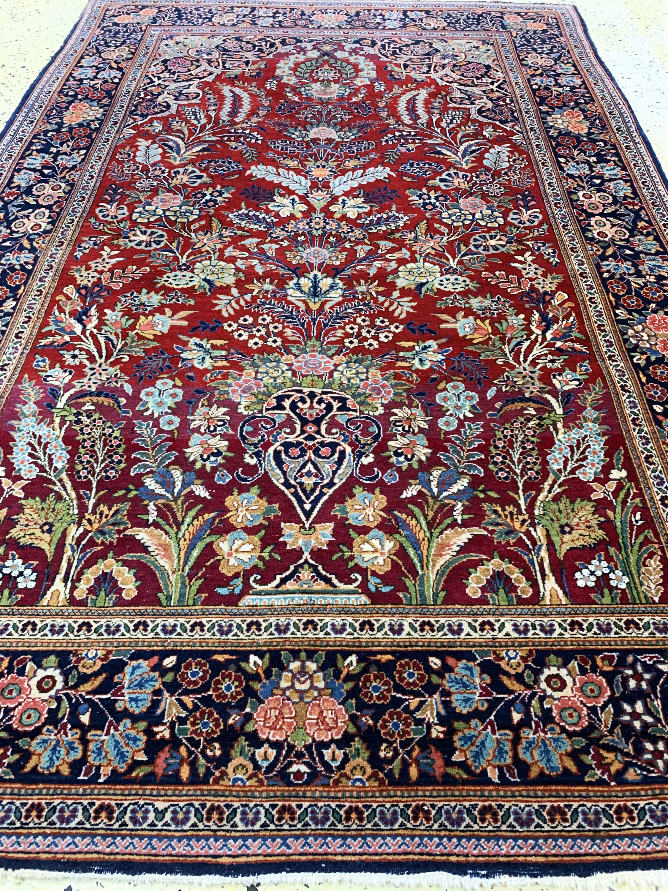 Detail e: Keschan kork fein, Persien, Anfang 20.Jhd, Korkwolle auf Baumwolle, ca. 200 x 130 cm, minimale Mottenfraß, EHZ: 2-3