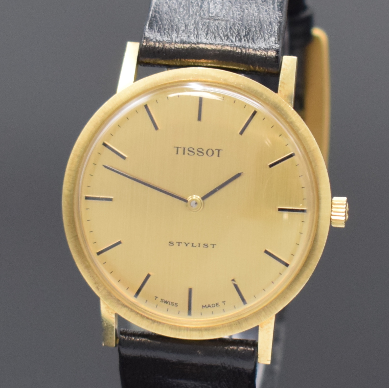 Detail a: TISSOT Stylist nahezu neuwertige Armbanduhr in GG 585/000, Schweiz um 1970, Handaufzug, 2-tlg. Geh., Boden aufgedr., orig. Lederband m. verg. orig. ...