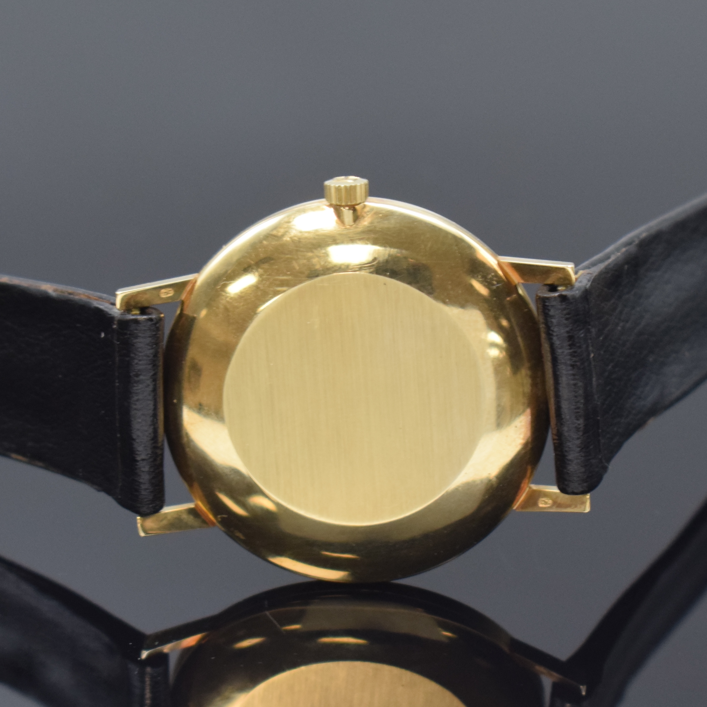 Detail d: TISSOT Stylist nahezu neuwertige Armbanduhr in GG 585/000, Schweiz um 1970, Handaufzug, 2-tlg. Geh., Boden aufgedr., orig. Lederband m. verg. orig. ...