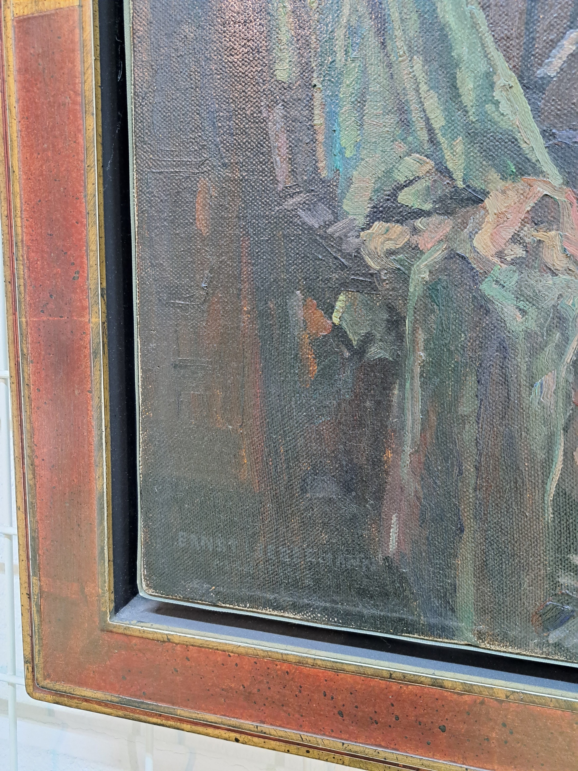 Detail p: Ernst Liebermann, 1869 Langemüß-1960 Beuerberg, stehender weiblicher Akt vor einem geöffneten Barockschrank, rückseitig aufdem Keilrahmen ...