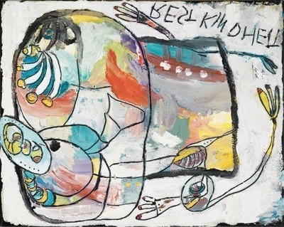 Peter Padubrin-Thomys, geb. 1968 Halle/Saale, 2 Werke in Acryl auf Lwd, 1) Restkindheit, so in Spiegelschrift betitelt, monogr., ca. 50x40cm, 2) ...