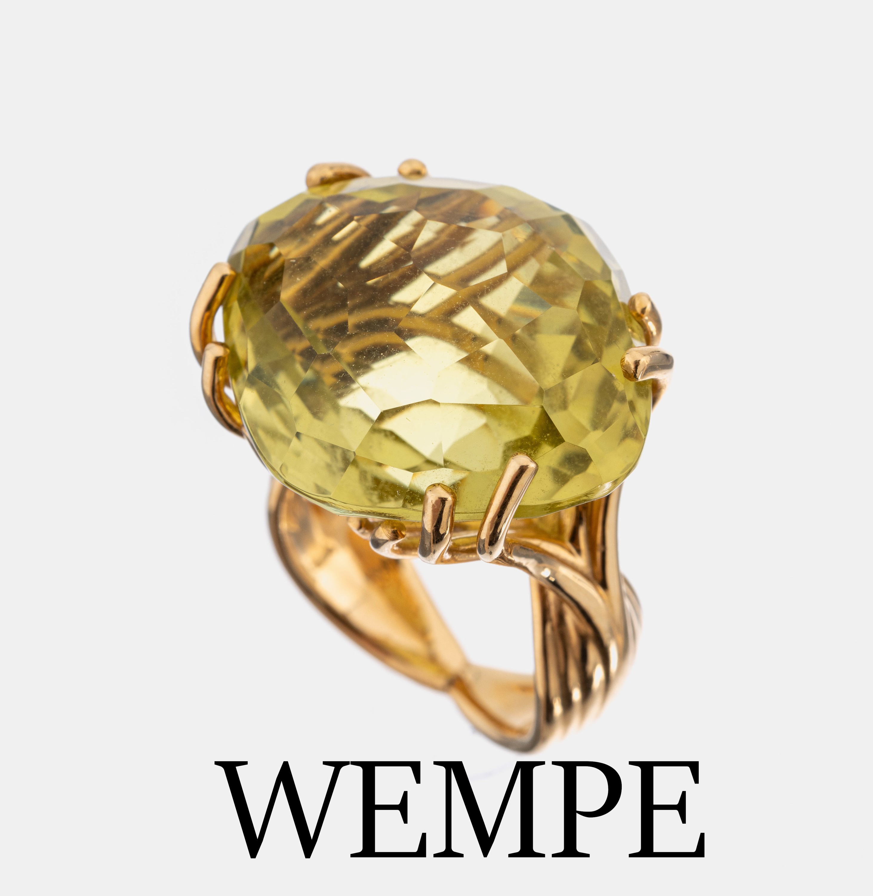 18 kt Gold WEMPE BY KIM Lemoncitrin-Ring, RoseG 750/000, Lemoncitrin im Fantasieschliff ca. 30.0 ct, RW 53, ca. 19.0 g