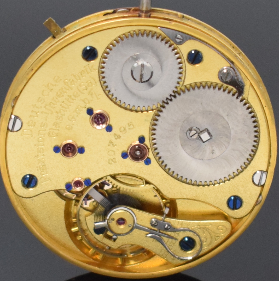 Detail a: DEUTSCHE PRÄZISIONS-UHRENFABRIK GLASHÜTTE SA Taschenuhrwerk, Deutschland um 1890, Emailzifferbl. l. riss., arab. Zahlen, gebl. Zeiger, kl. Sek. b. ...