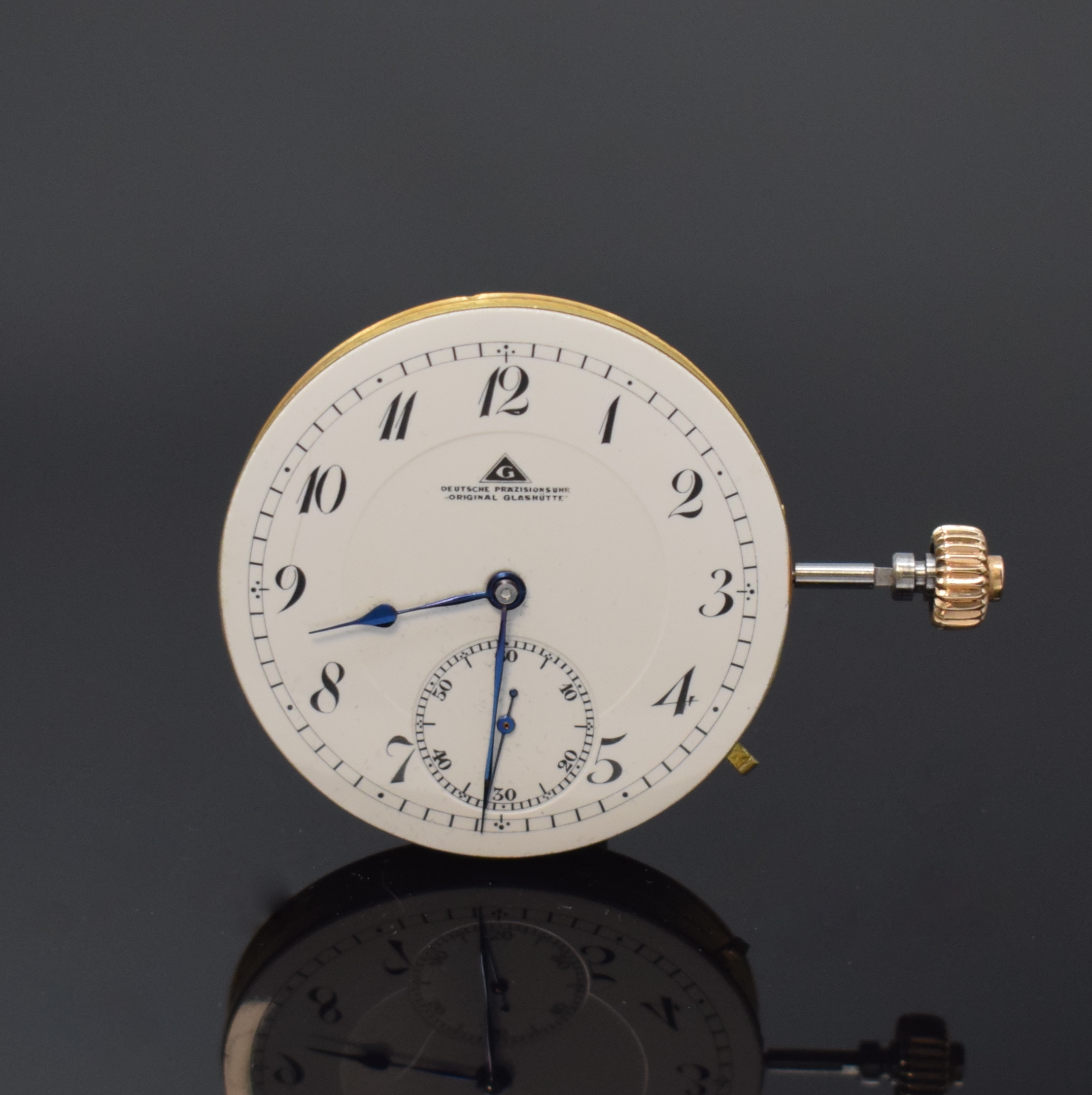 Detail b: DEUTSCHE PRÄZISIONS-UHRENFABRIK GLASHÜTTE SA Taschenuhrwerk, Deutschland um 1890, Emailzifferbl. l. riss., arab. Zahlen, gebl. Zeiger, kl. Sek. b. ...