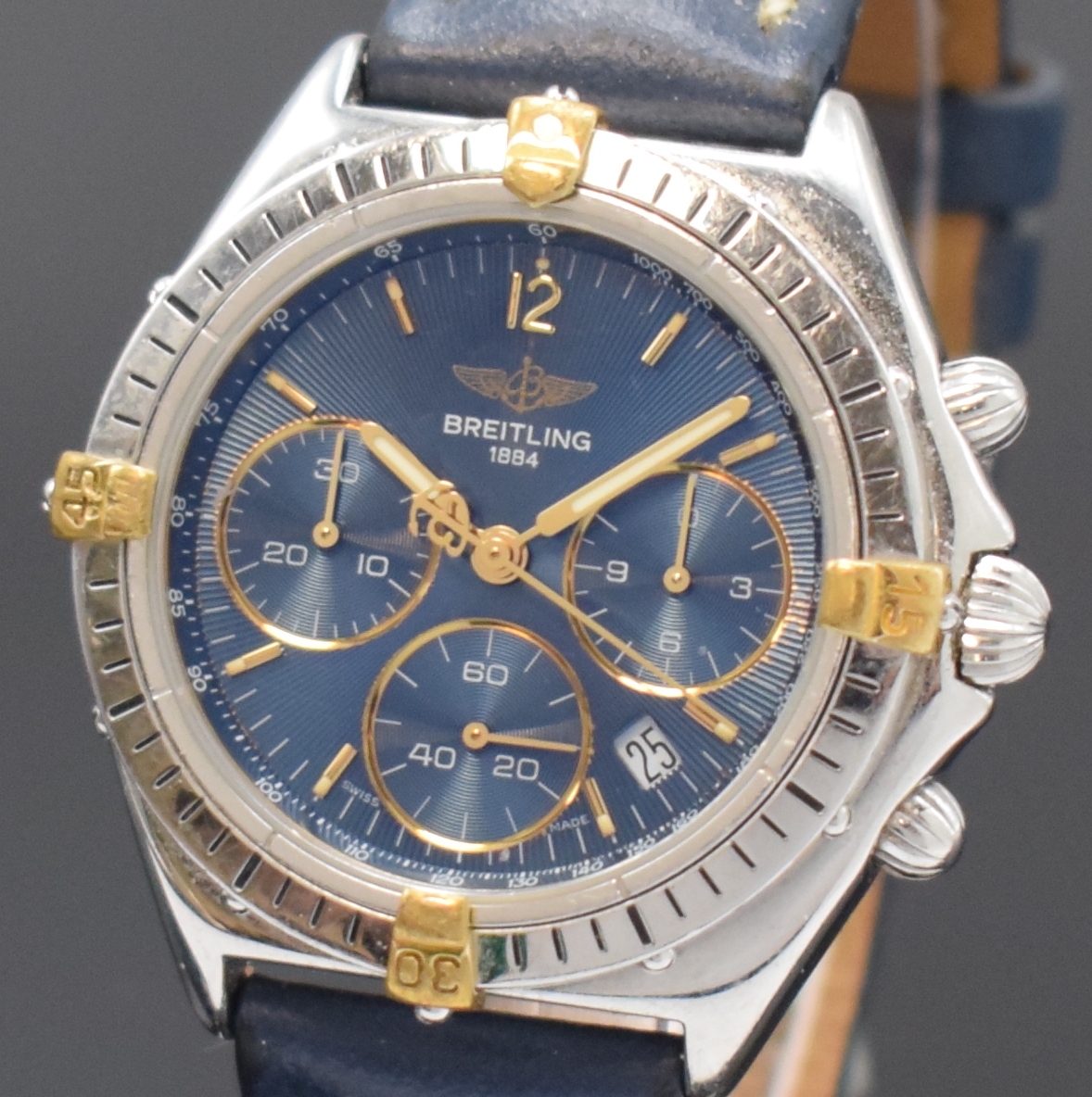 Detail a: BREITLING Armbandchronograph Sextant in Stahl Referenz B55046, Schweiz um 1995, quarz, Boden u. Krone verschr., orig. Lederband m. Dornschl., ...