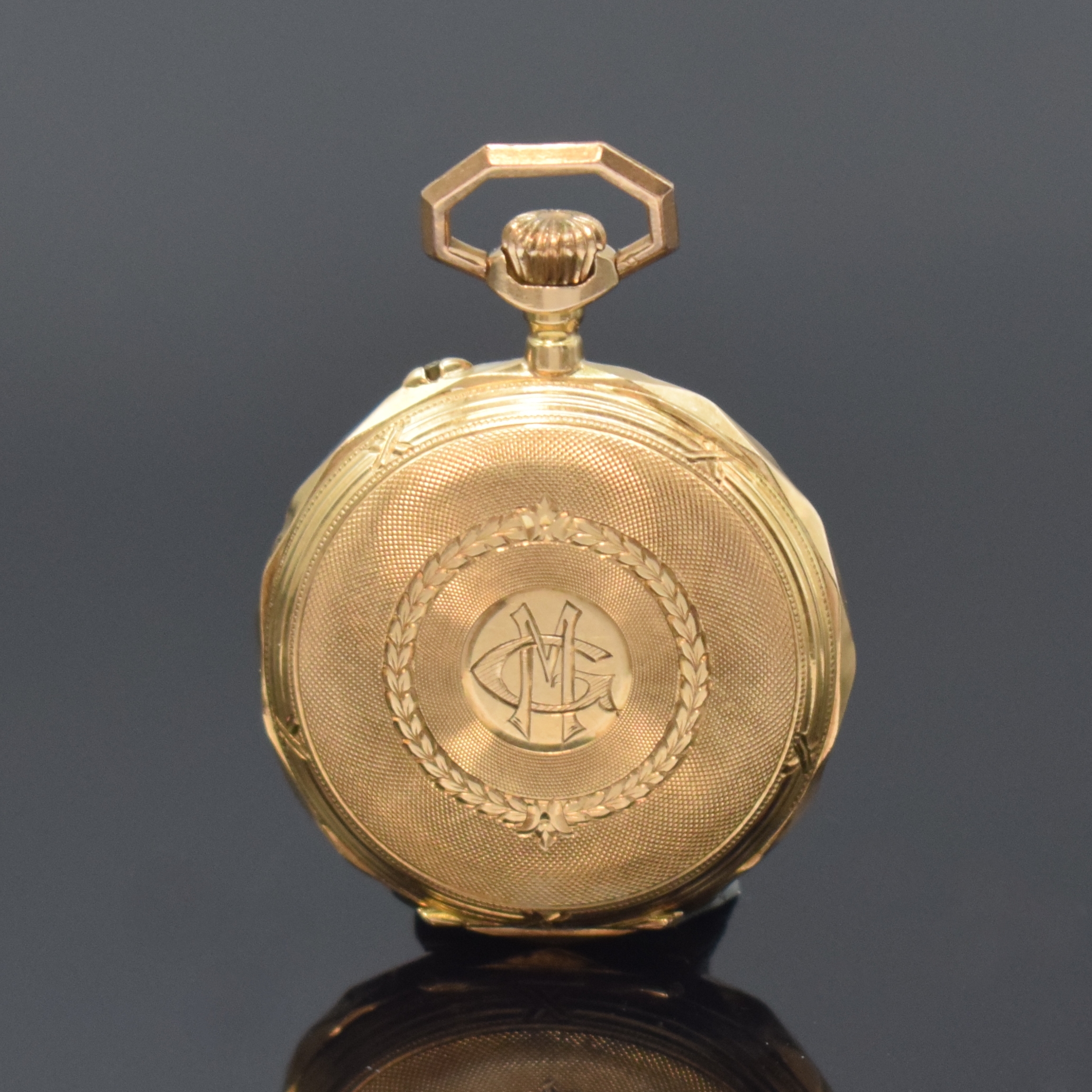 Detail b: ALPINA UNION HORLOGERE offene Damentaschenuhr in RoseG 585/000 mit vergoldeter Haltespange und Zugglieder, Schweiz um 1905, Geh. l. dell., guill. ...