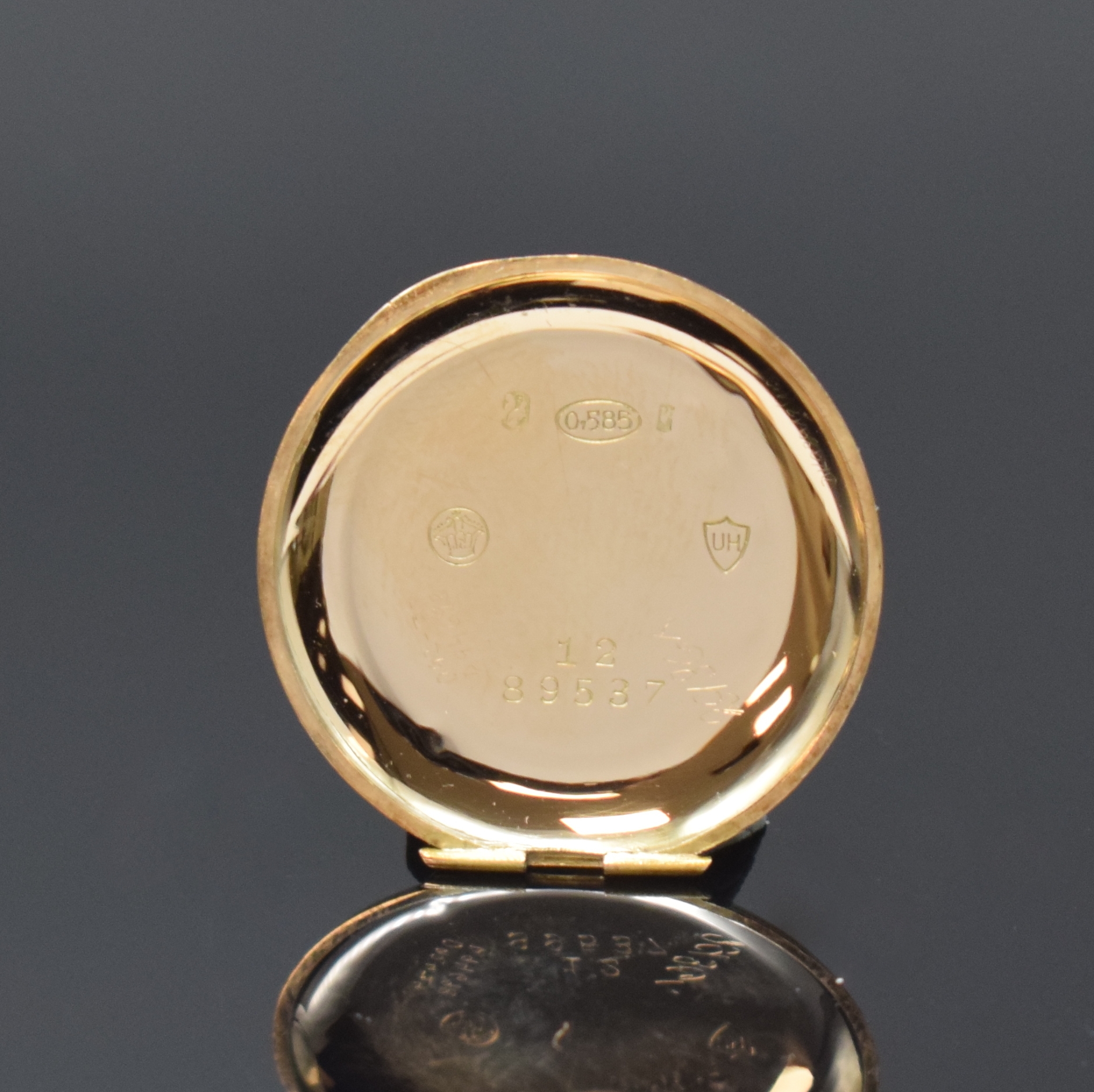 Detail c: ALPINA UNION HORLOGERE offene Damentaschenuhr in RoseG 585/000 mit vergoldeter Haltespange und Zugglieder, Schweiz um 1905, Geh. l. dell., guill. ...