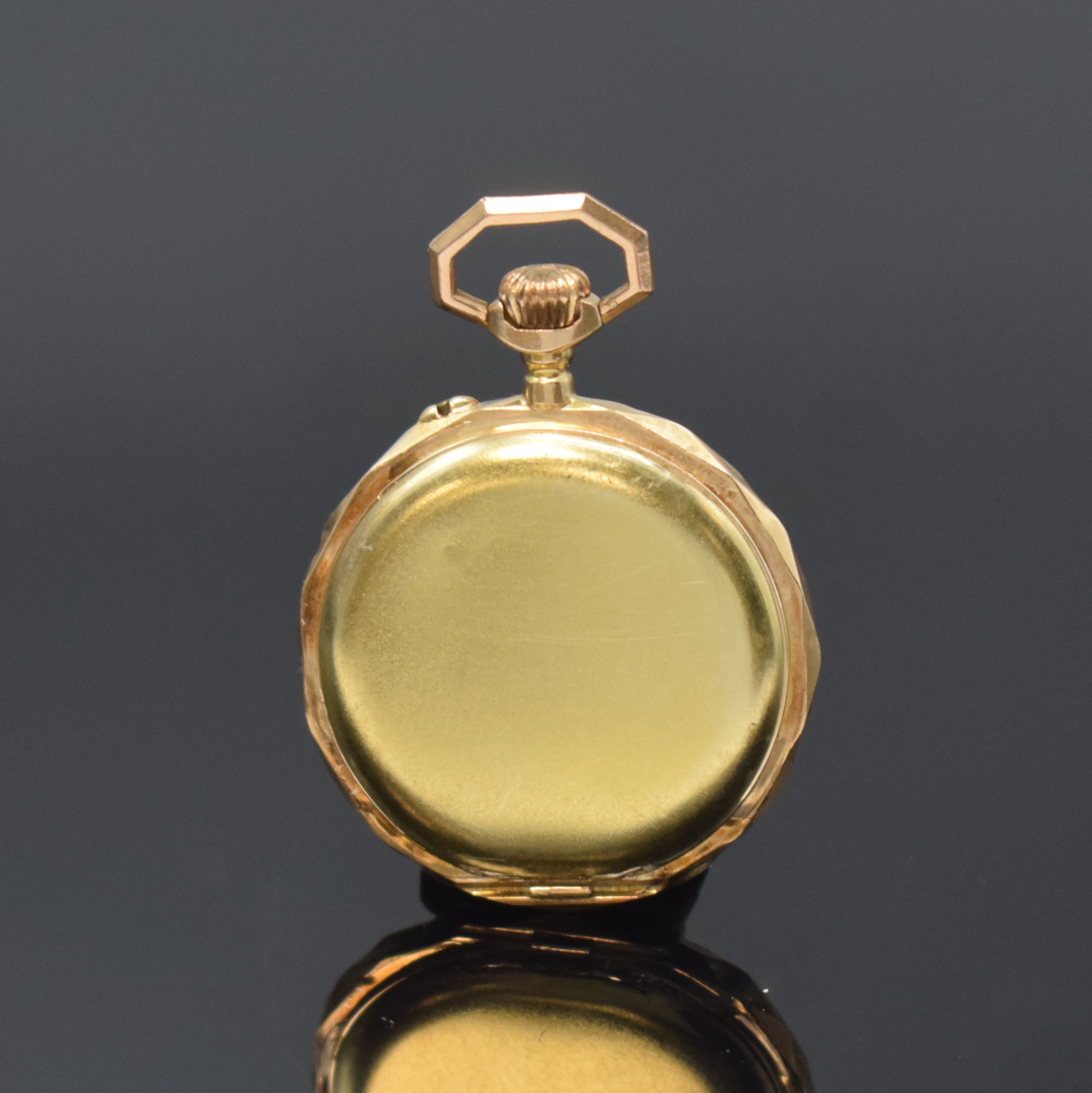 Detail d: ALPINA UNION HORLOGERE offene Damentaschenuhr in RoseG 585/000 mit vergoldeter Haltespange und Zugglieder, Schweiz um 1905, Geh. l. dell., guill. ...