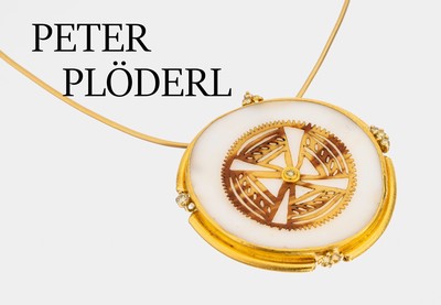 Image 18 kt Gold PETER PLÖDERL Brillant-Alabaster- Schildpatt-Anhänger, GG 750/000, ...
